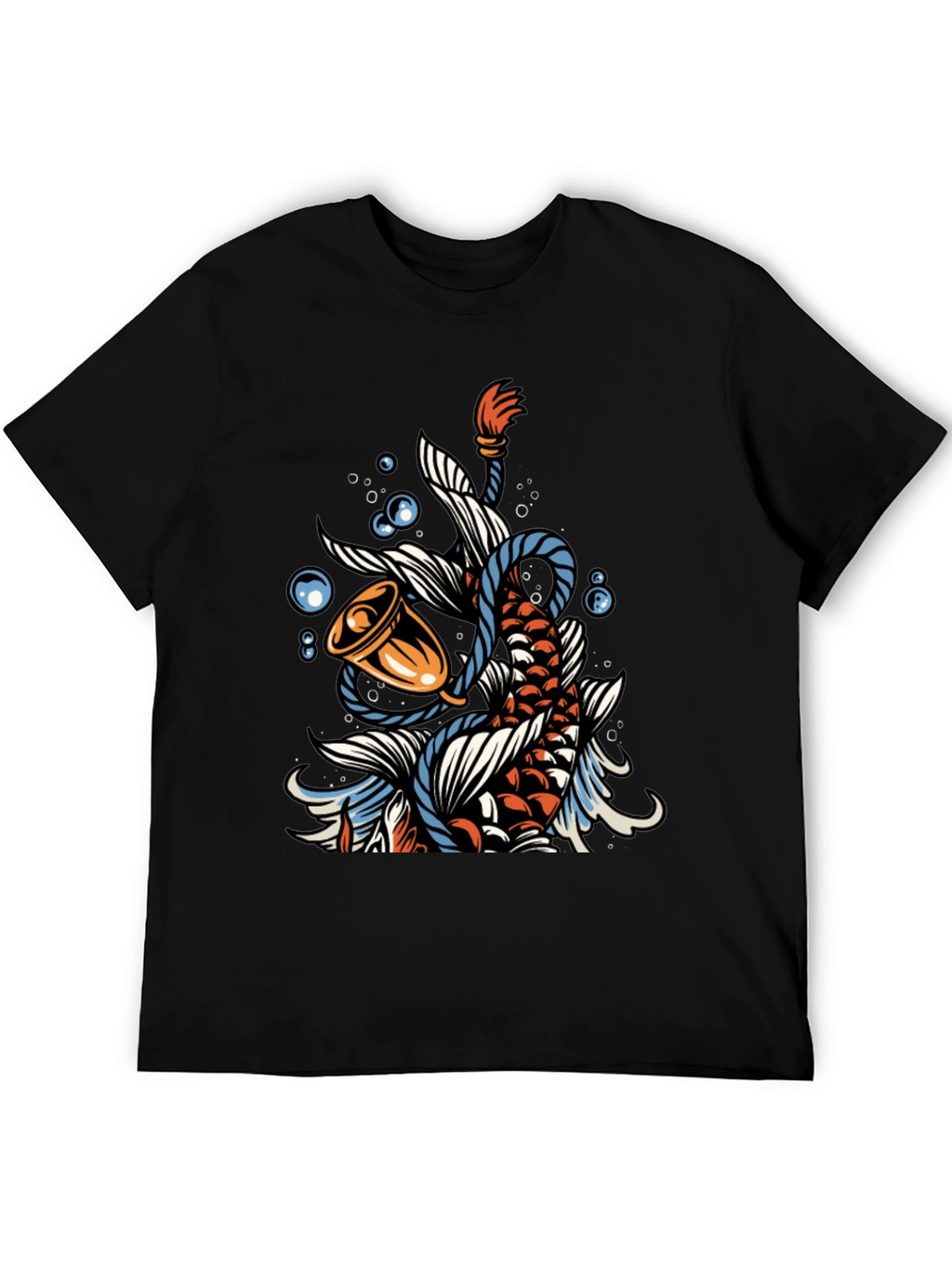 Koi Fish Bell Graphic Tee - Black Cotton T-Shirt