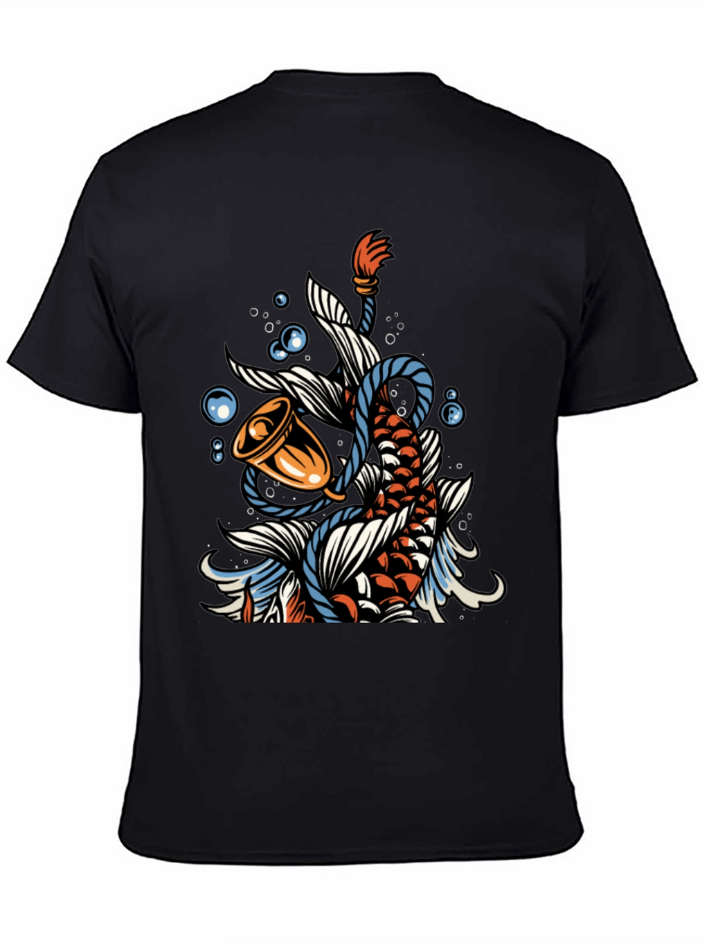 Koi Fish Bell Graphic Tee - Black Cotton T-Shirt