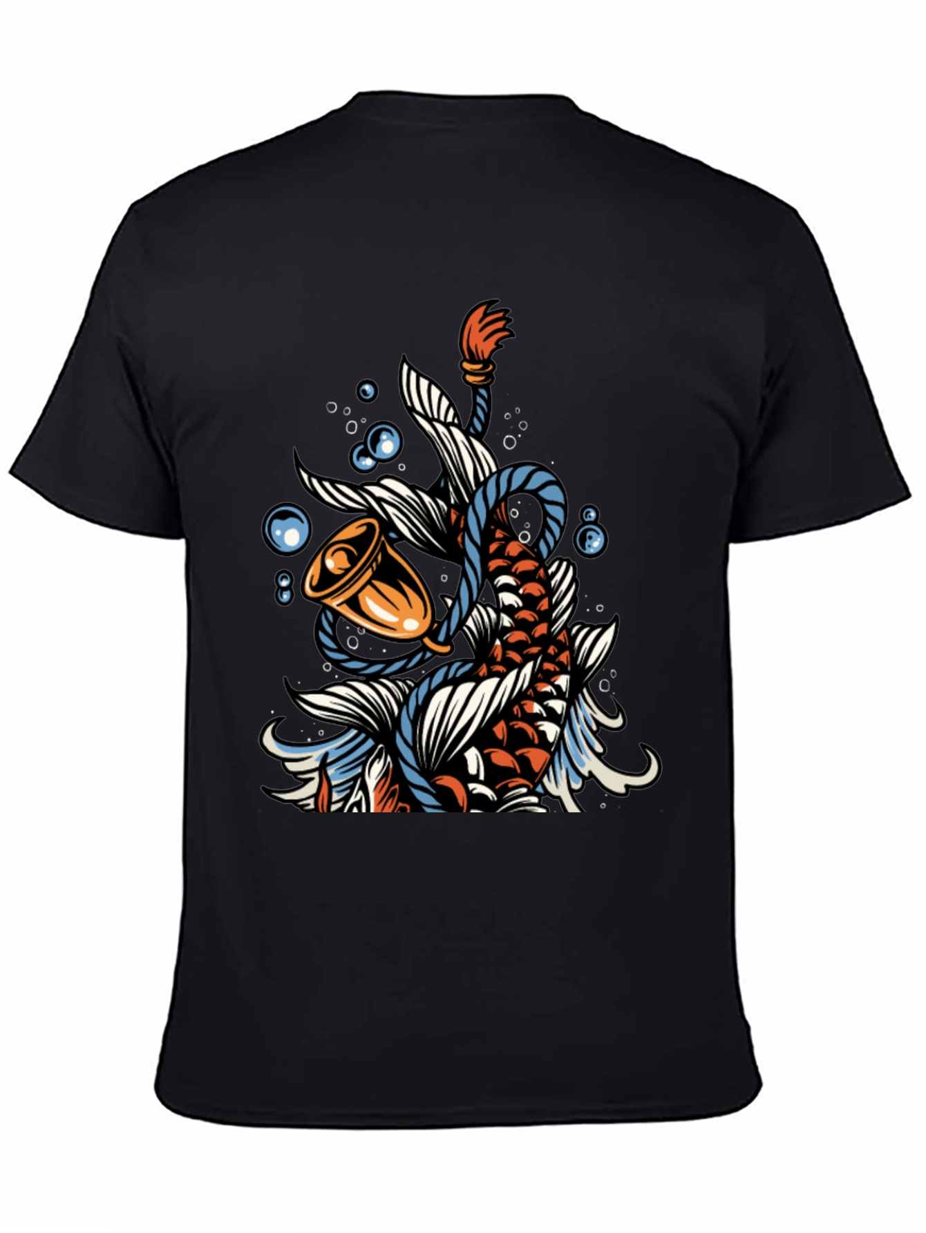 Koi Fish Bell Graphic Tee - Black Cotton T-Shirt
