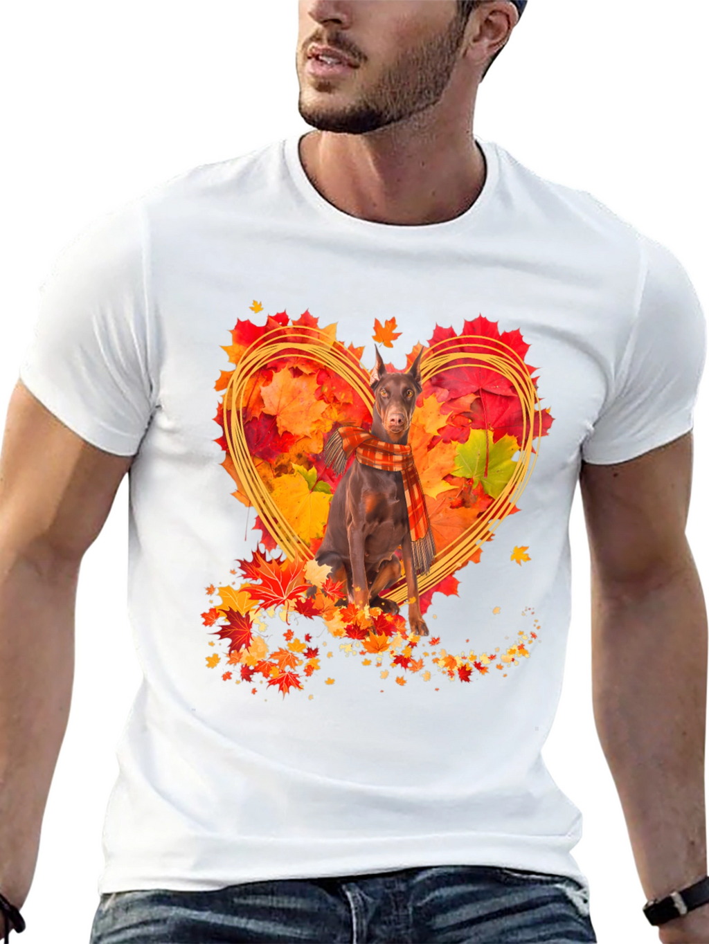 Doberman Fall Leaves Heart T-Shirt