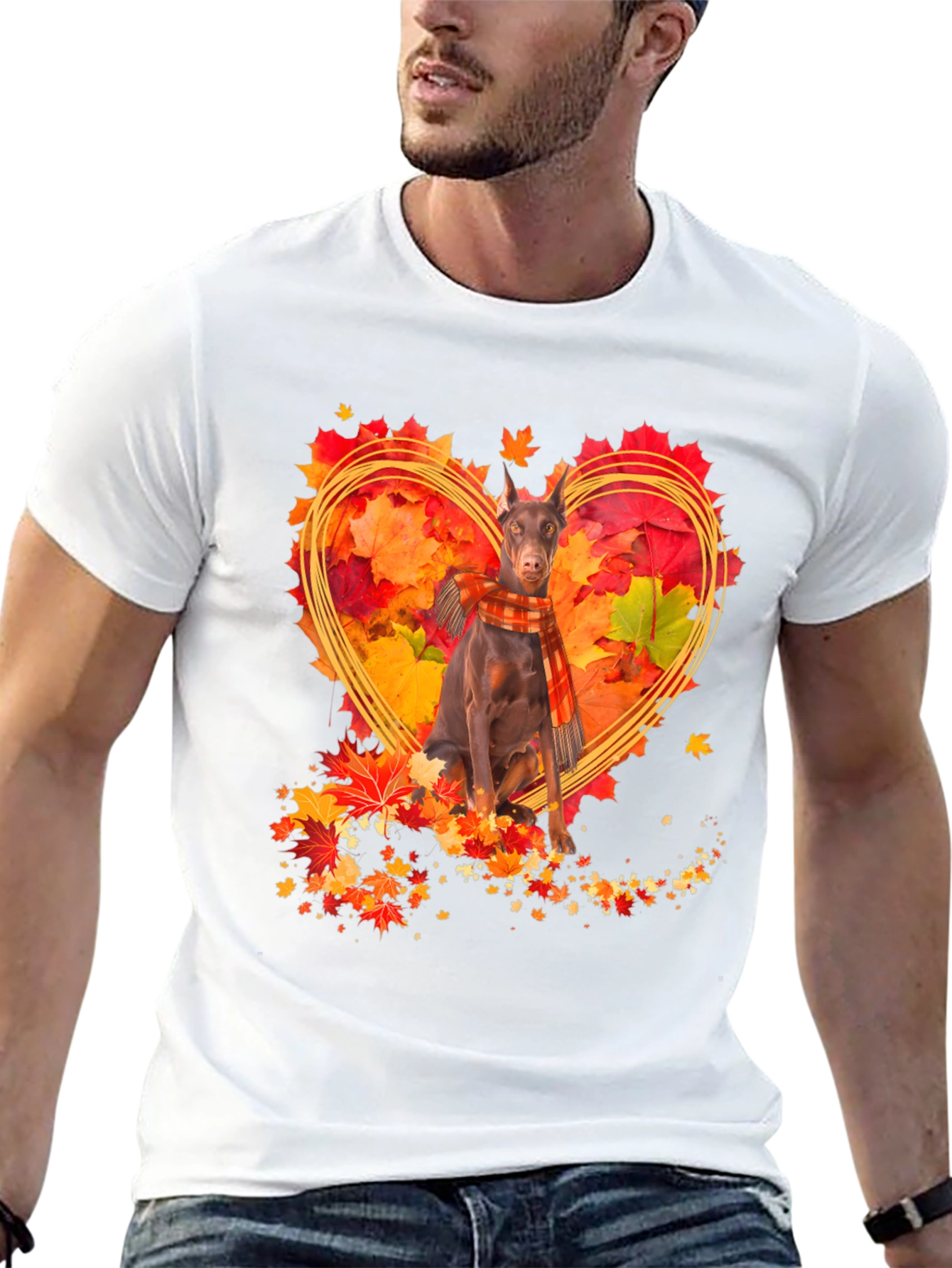 Doberman Fall Leaves Heart T-Shirt