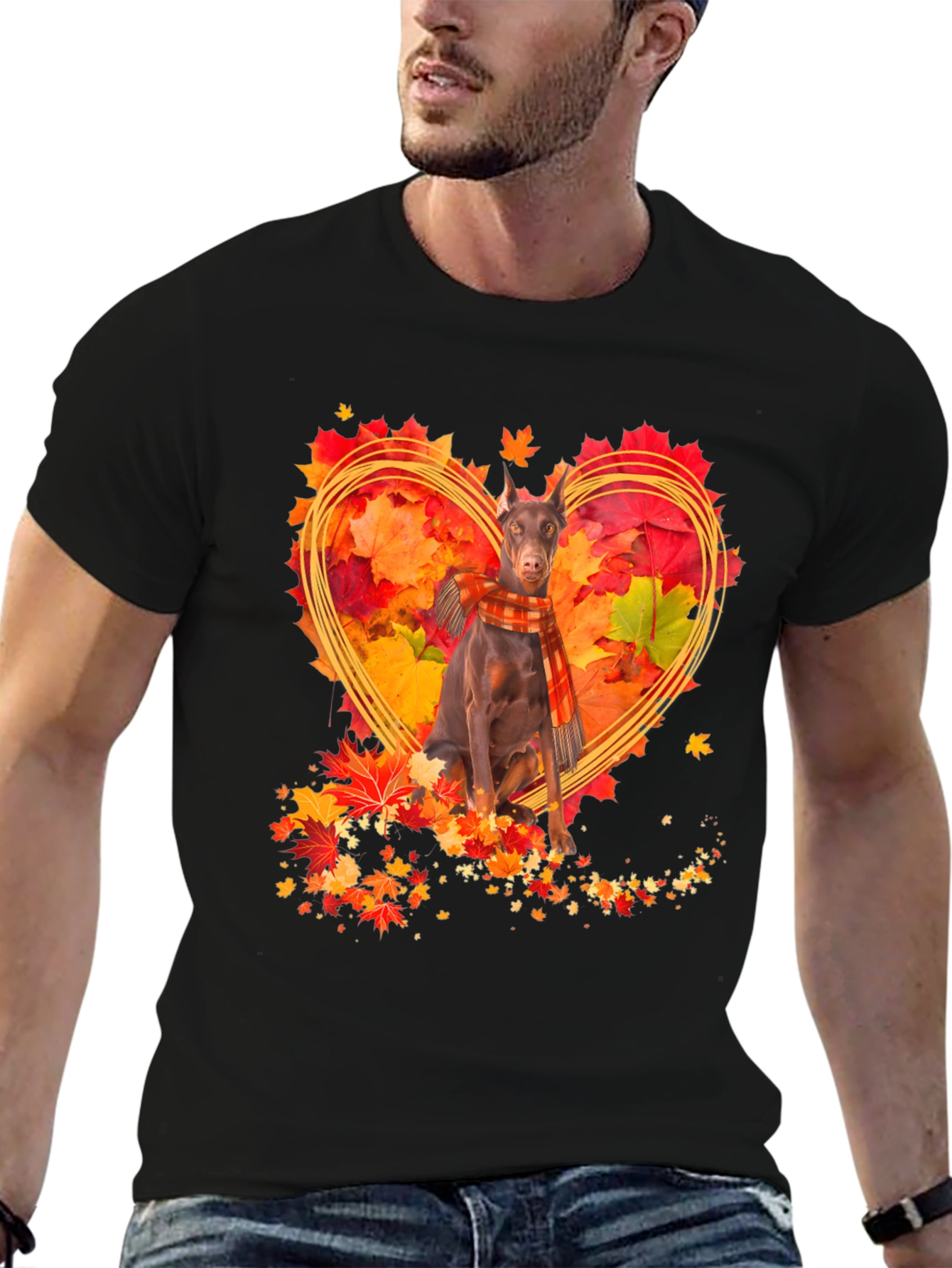 Doberman Fall Leaves Heart T-Shirt