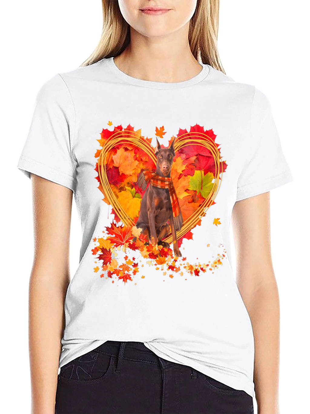 Doberman Fall Leaves Heart T-Shirt