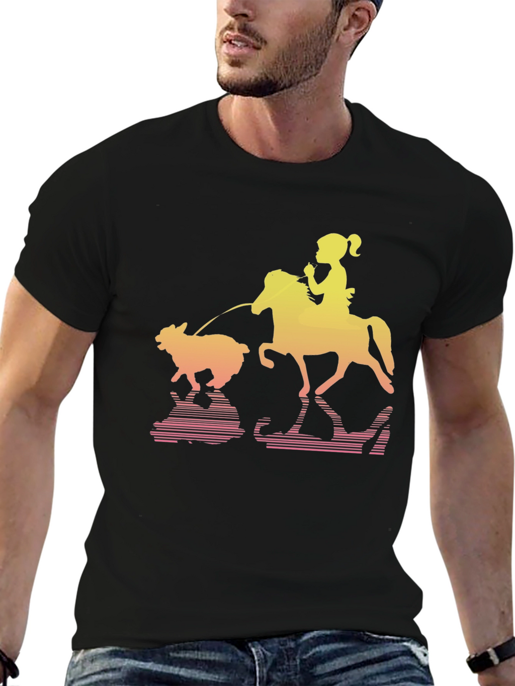 Girl Horse Sheep Graphic T-Shirt
