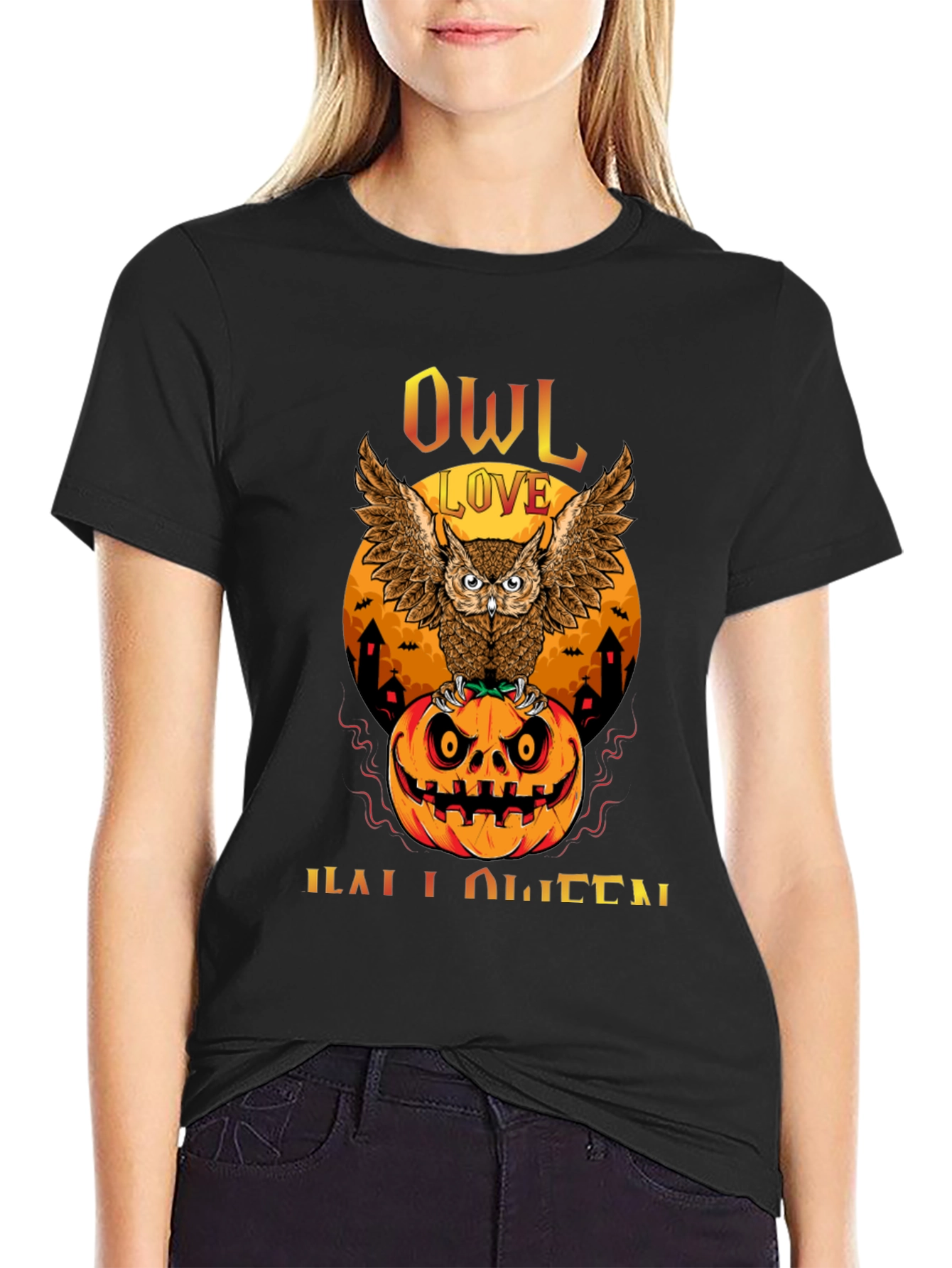 Owl Love Halloween T-Shirt - Pumpkin Design