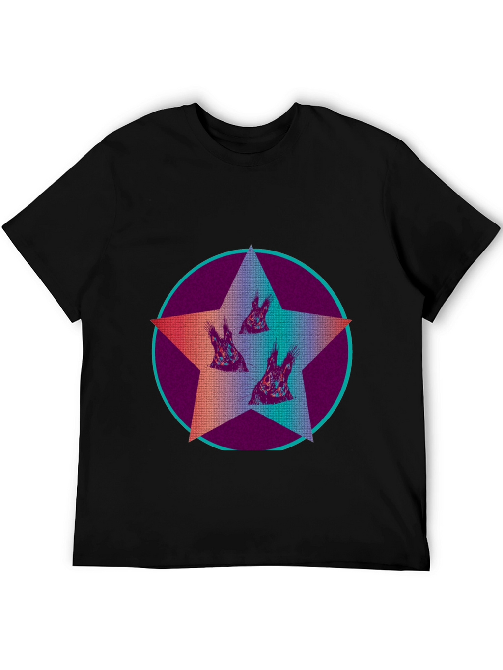 Star Circle Animal Print Graphic Tee - Black