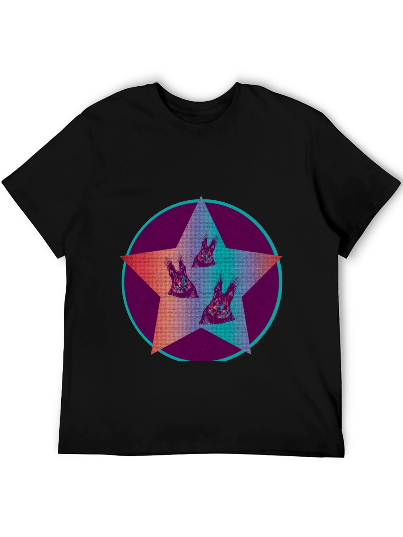 Star Circle Animal Print Graphic Tee - Black
