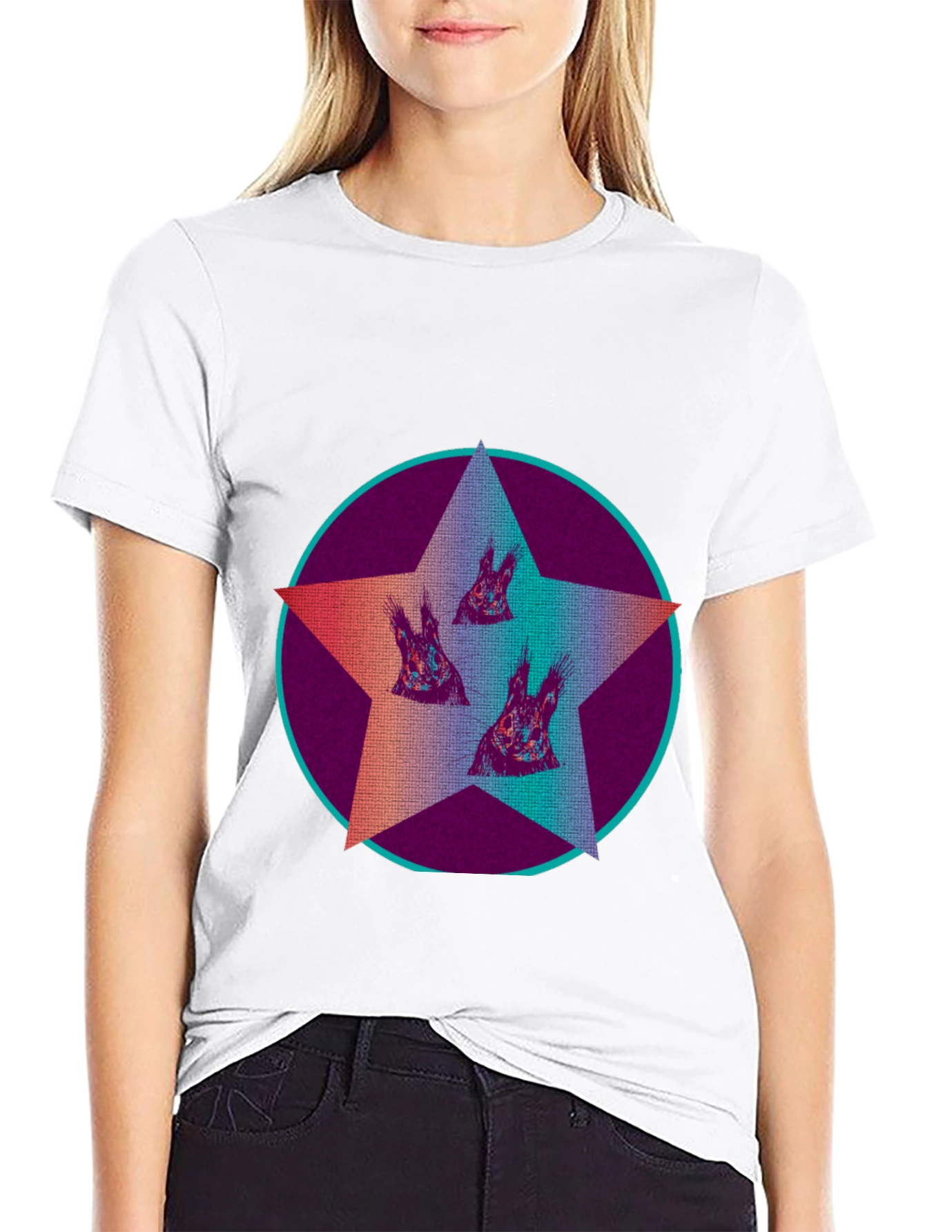 Star Circle Animal Print Graphic Tee - Black