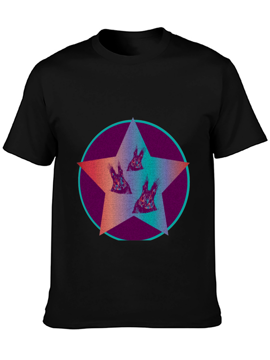 Star Circle Animal Print Graphic Tee - Black