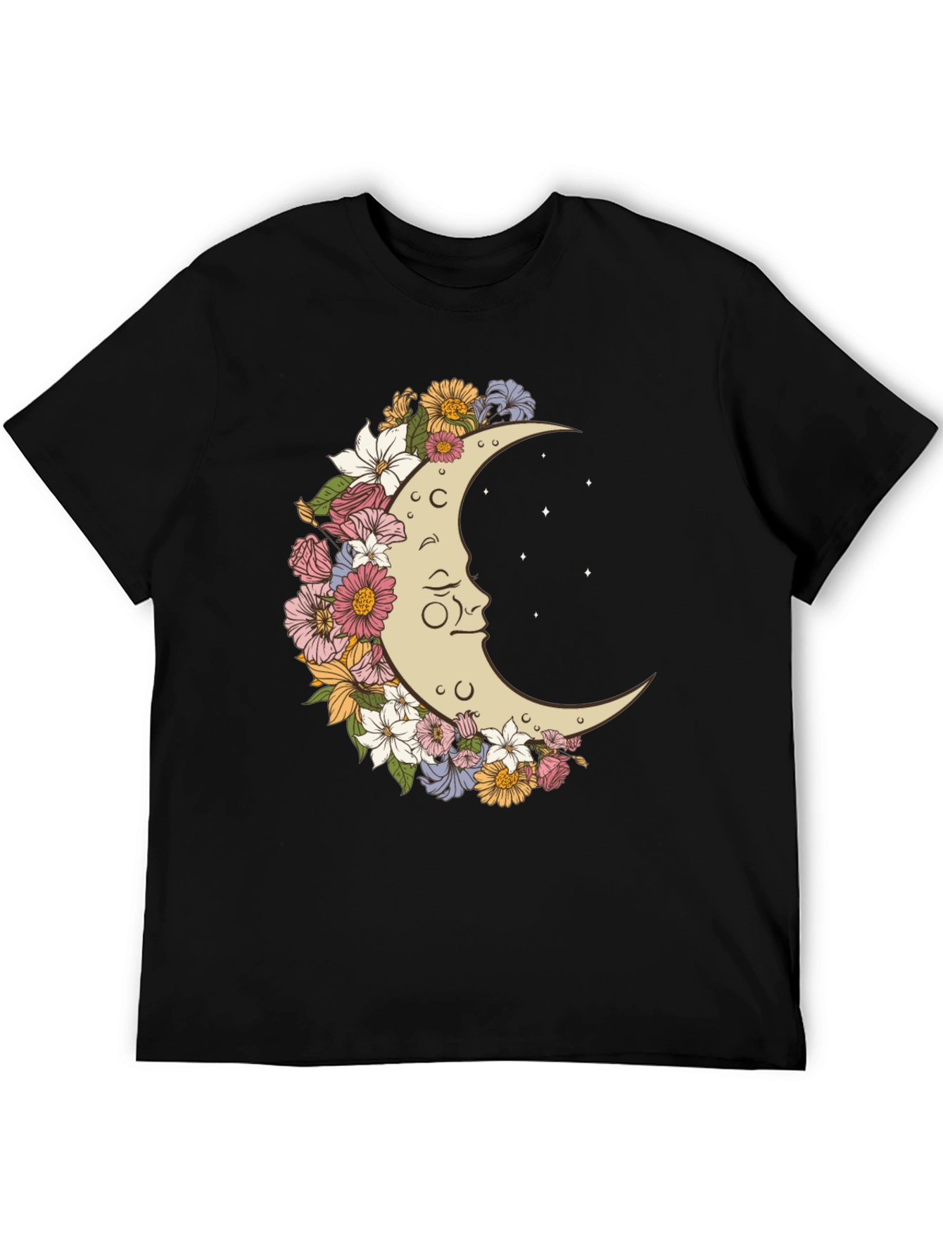 Floral Moon Graphic T-Shirt - Unisex Black Tee