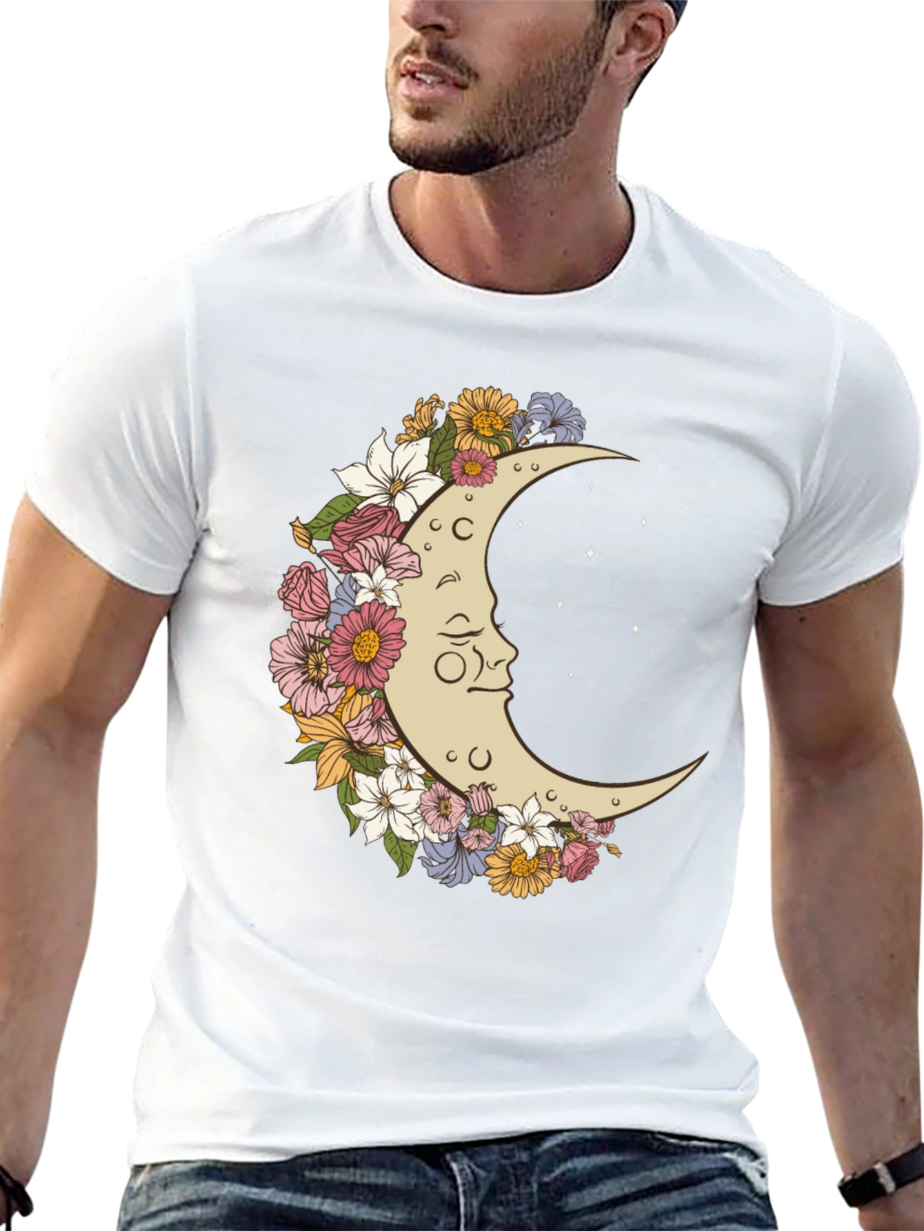 Floral Moon Graphic T-Shirt - Unisex Black Tee