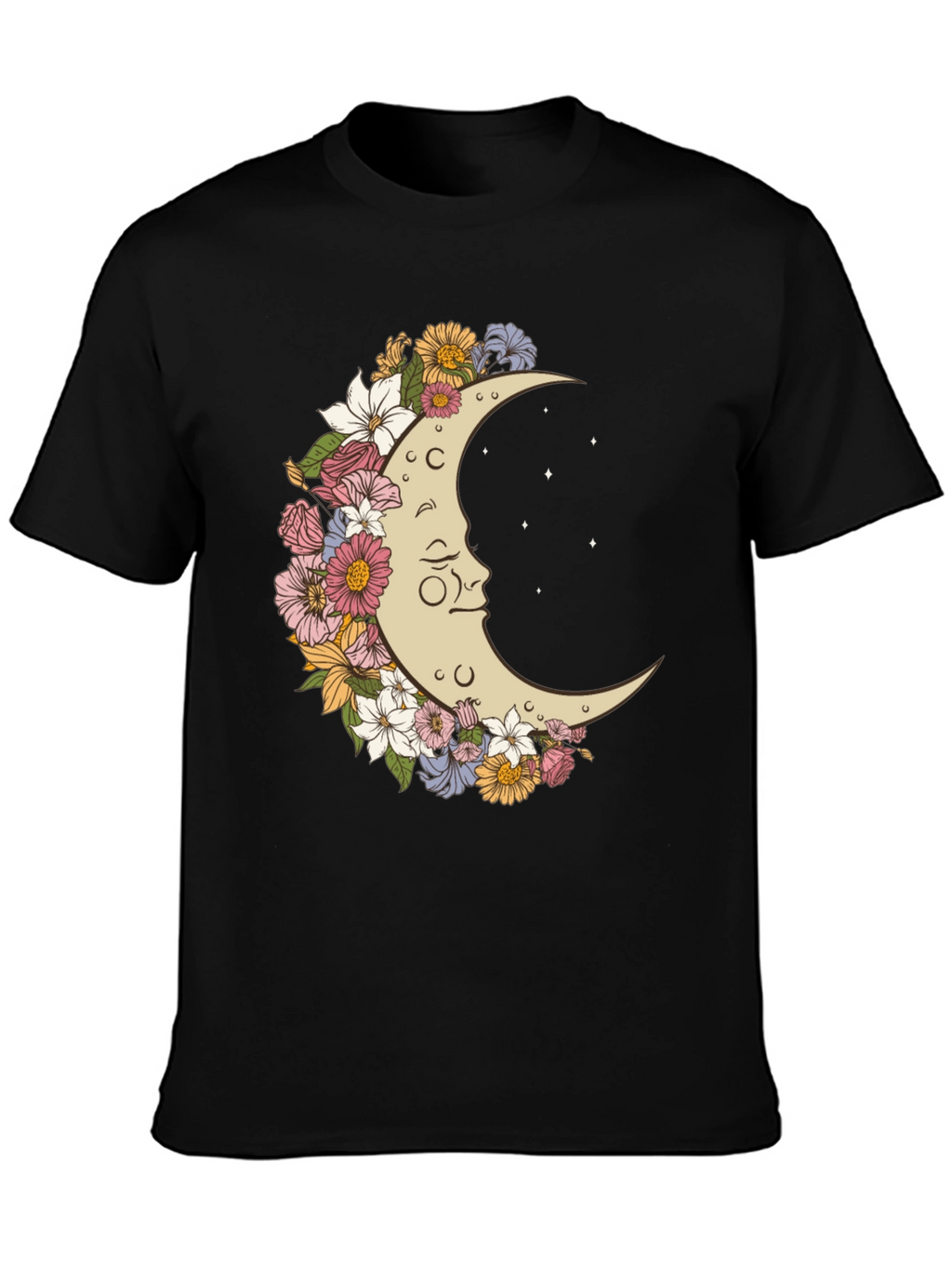 Floral Moon Graphic T-Shirt - Unisex Black Tee