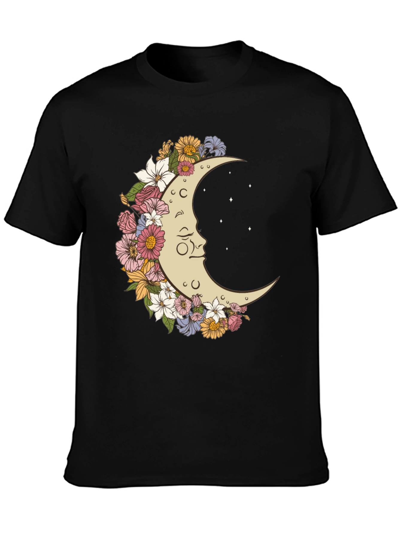 Floral Moon Graphic T-Shirt - Unisex Black Tee