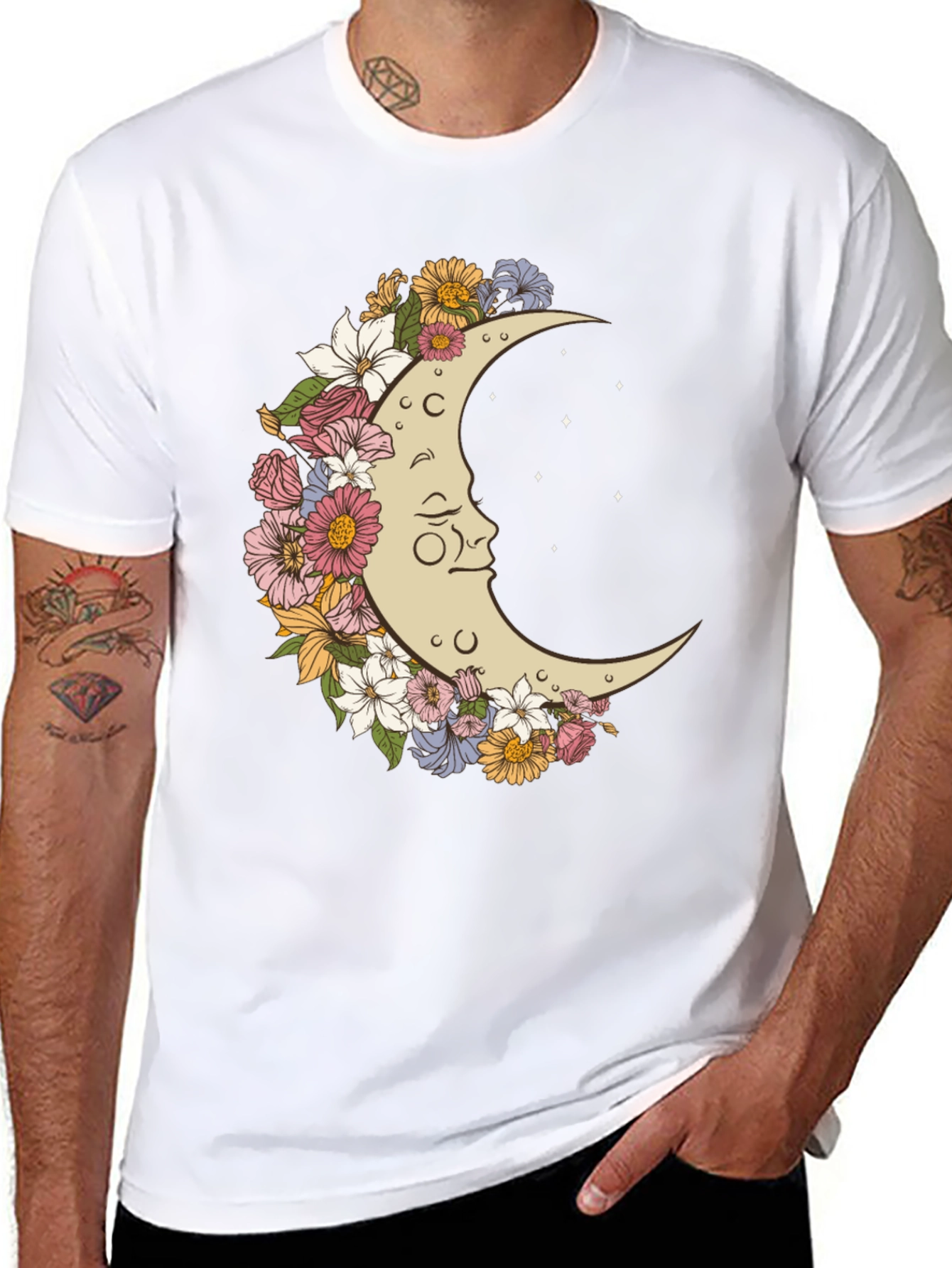 Floral Moon Graphic T-Shirt - Unisex Black Tee