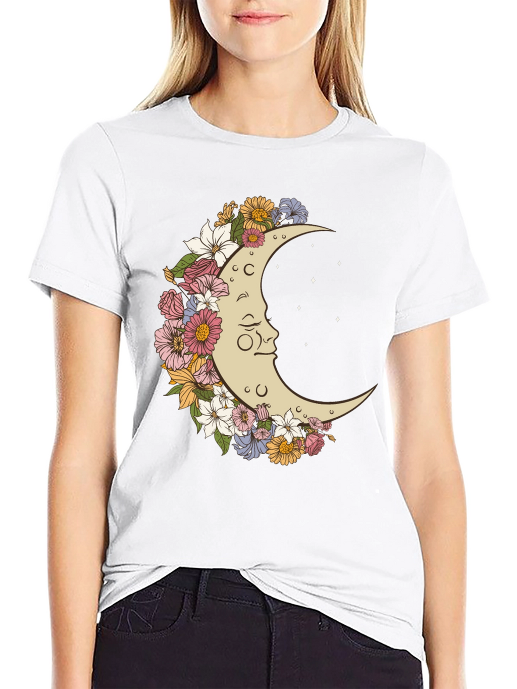Floral Moon Graphic T-Shirt - Unisex Black Tee