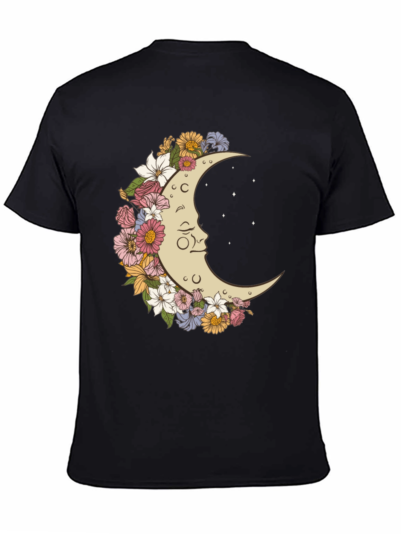 Floral Moon Graphic T-Shirt - Unisex Black Tee