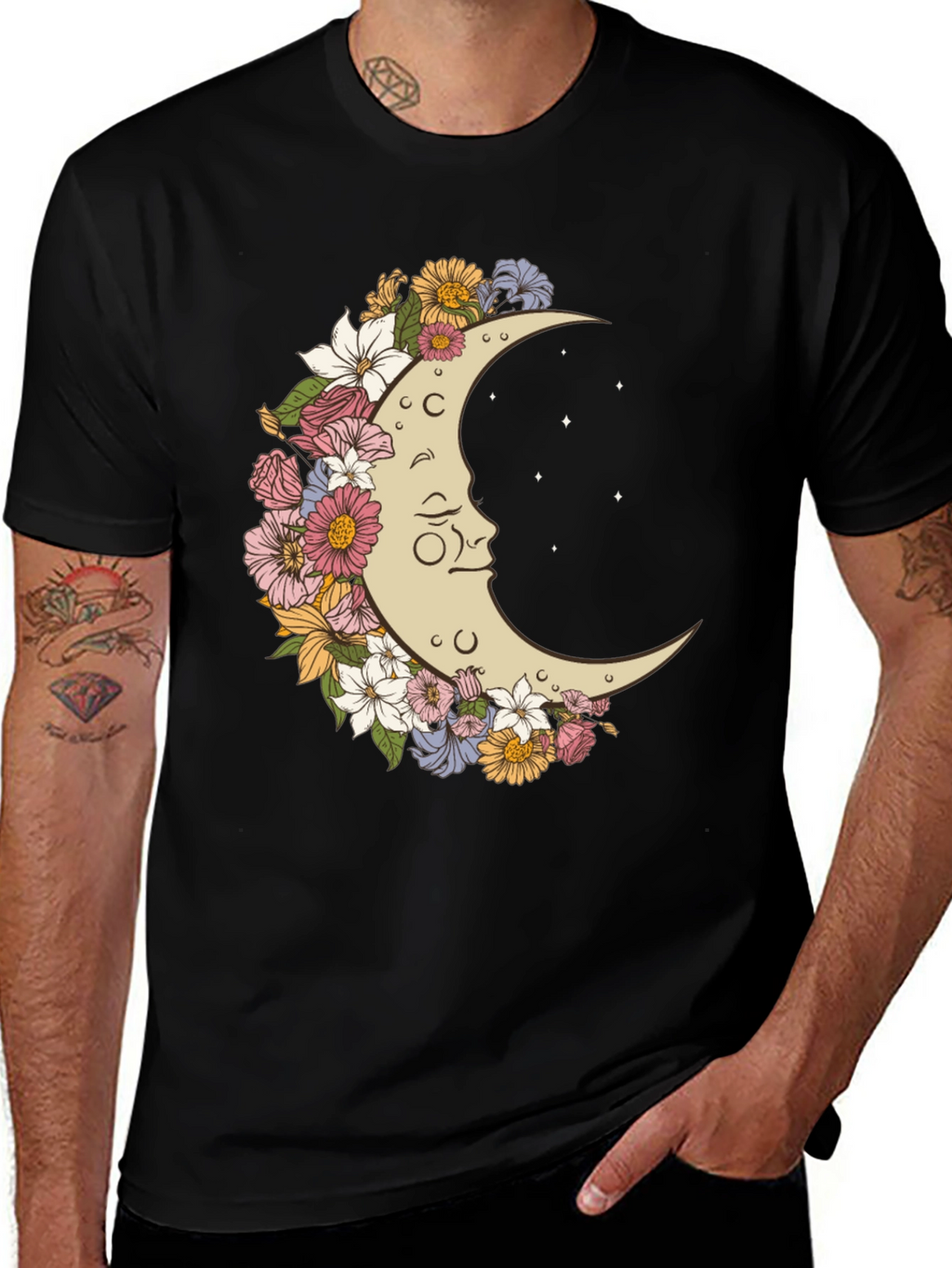 Floral Moon Graphic T-Shirt - Unisex Black Tee
