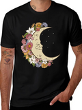 Floral Moon Graphic T-Shirt - Unisex Black Tee