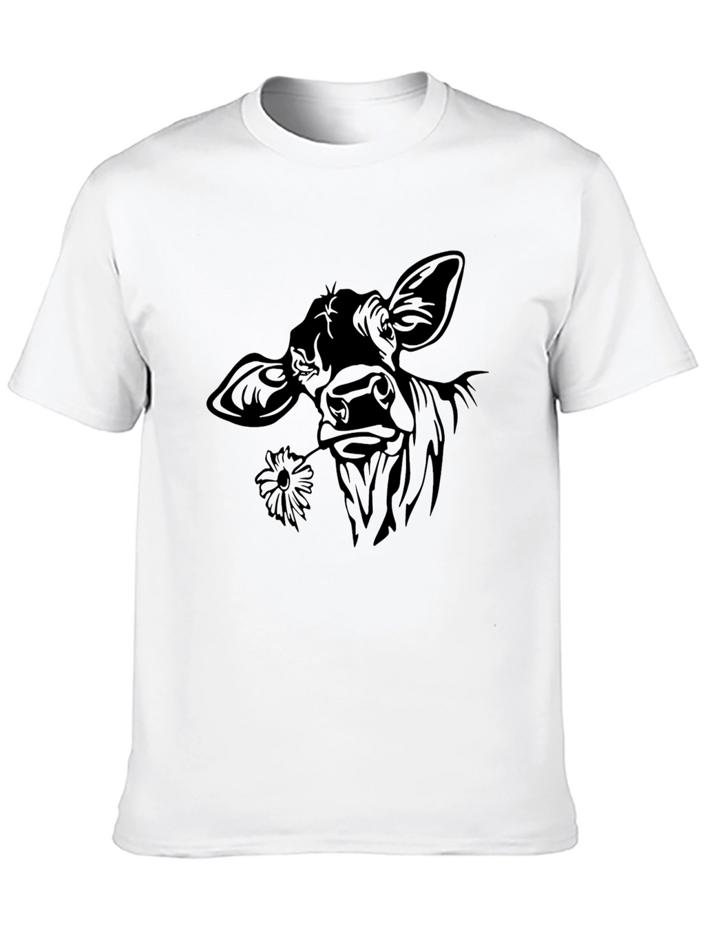 Cow with Flower T-Shirt - Black Crew Neck Tee