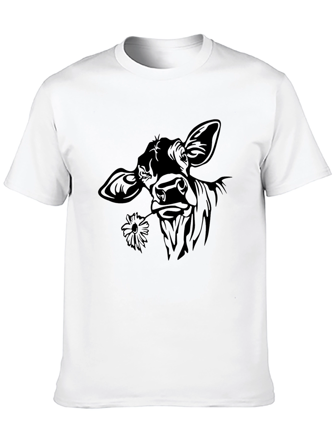 Cow with Flower T-Shirt - Black Crew Neck Tee