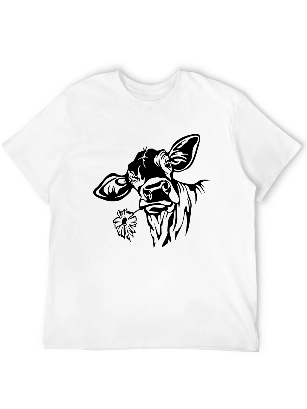 Cow with Flower T-Shirt - Black Crew Neck Tee