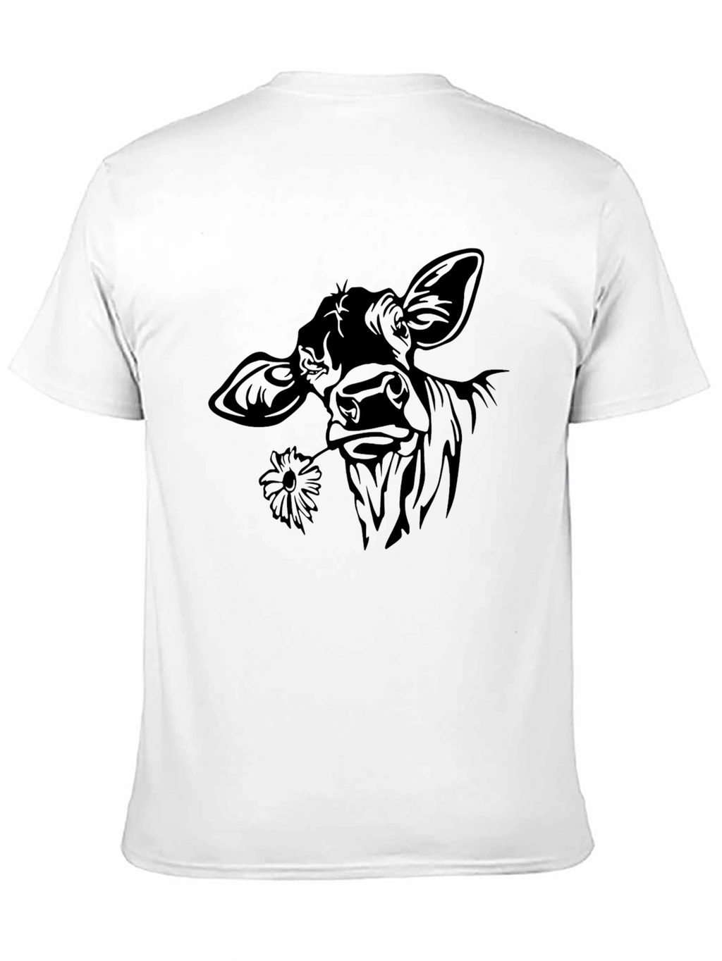 Cow with Flower T-Shirt - Black Crew Neck Tee