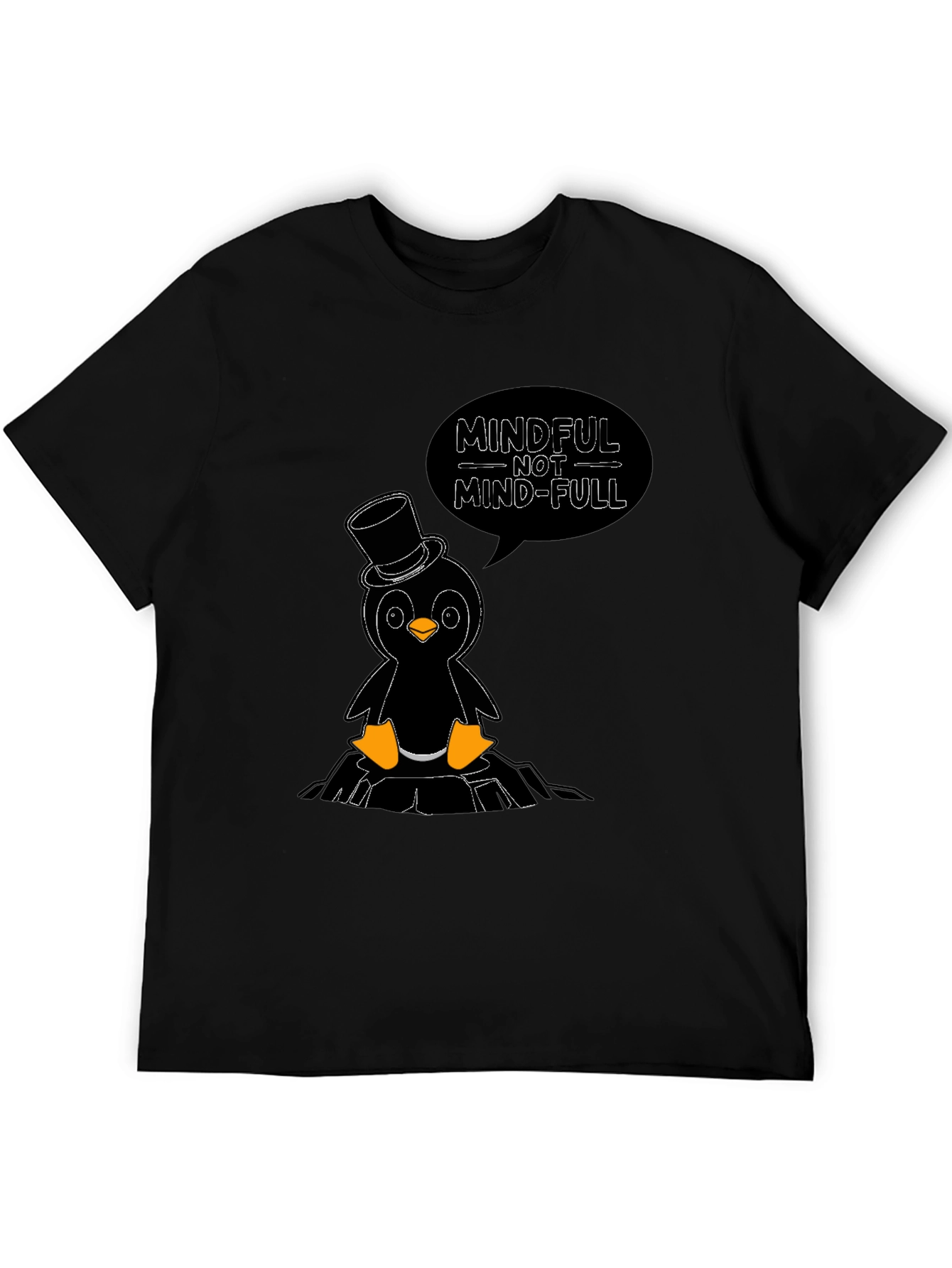 Mindful Penguin T-Shirt - Black Cotton Tee