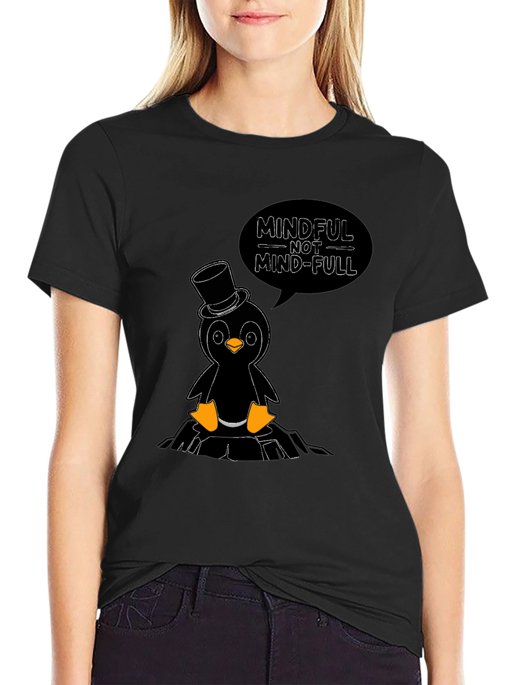 Mindful Penguin T-Shirt - Black Cotton Tee