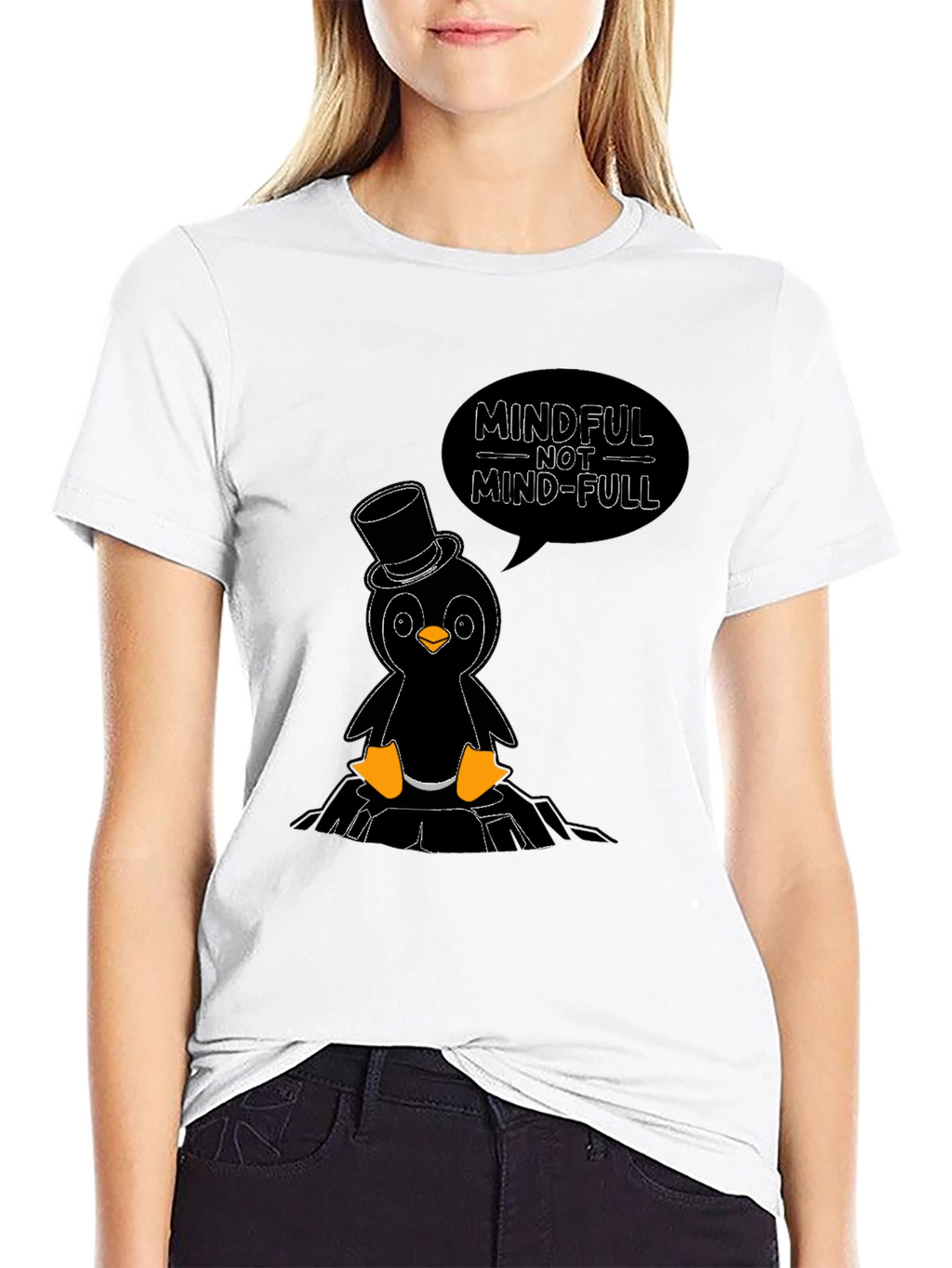 Mindful Penguin T-Shirt - Black Cotton Tee
