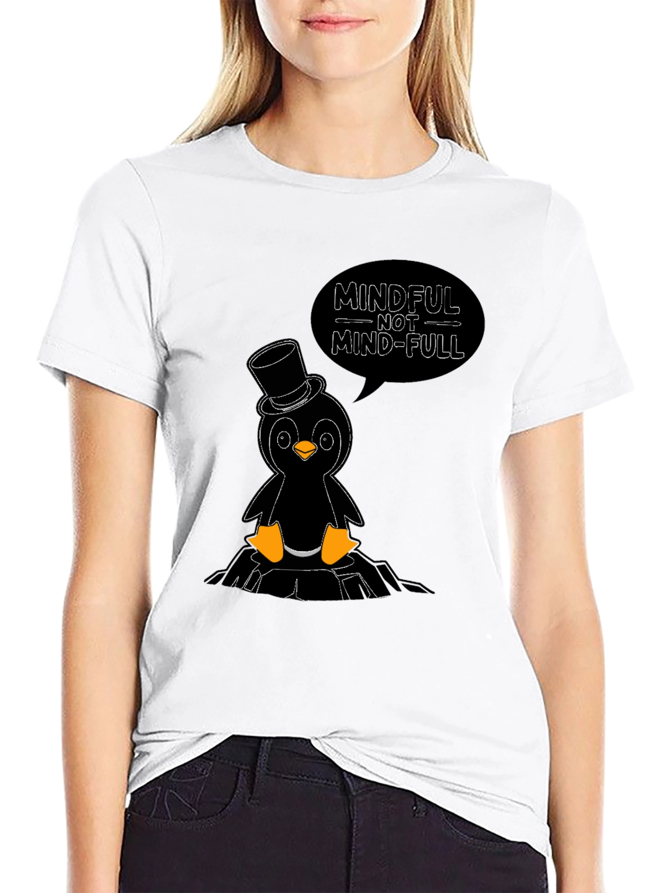 Mindful Penguin T-Shirt - Black Cotton Tee