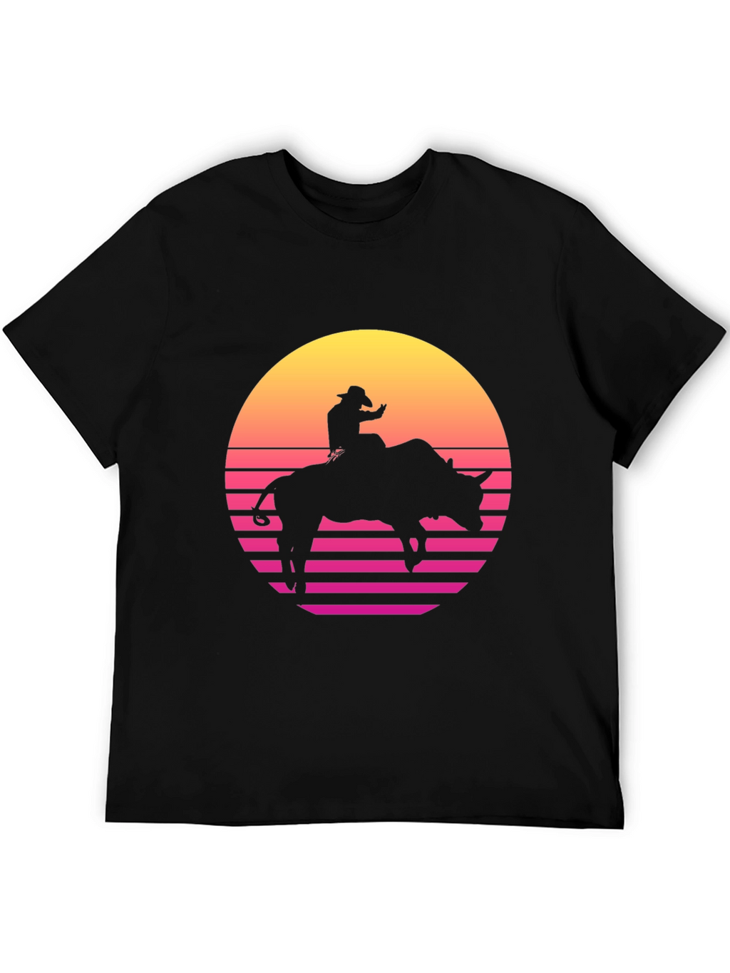 Retro Rodeo Bull Rider Graphic Tee - Black