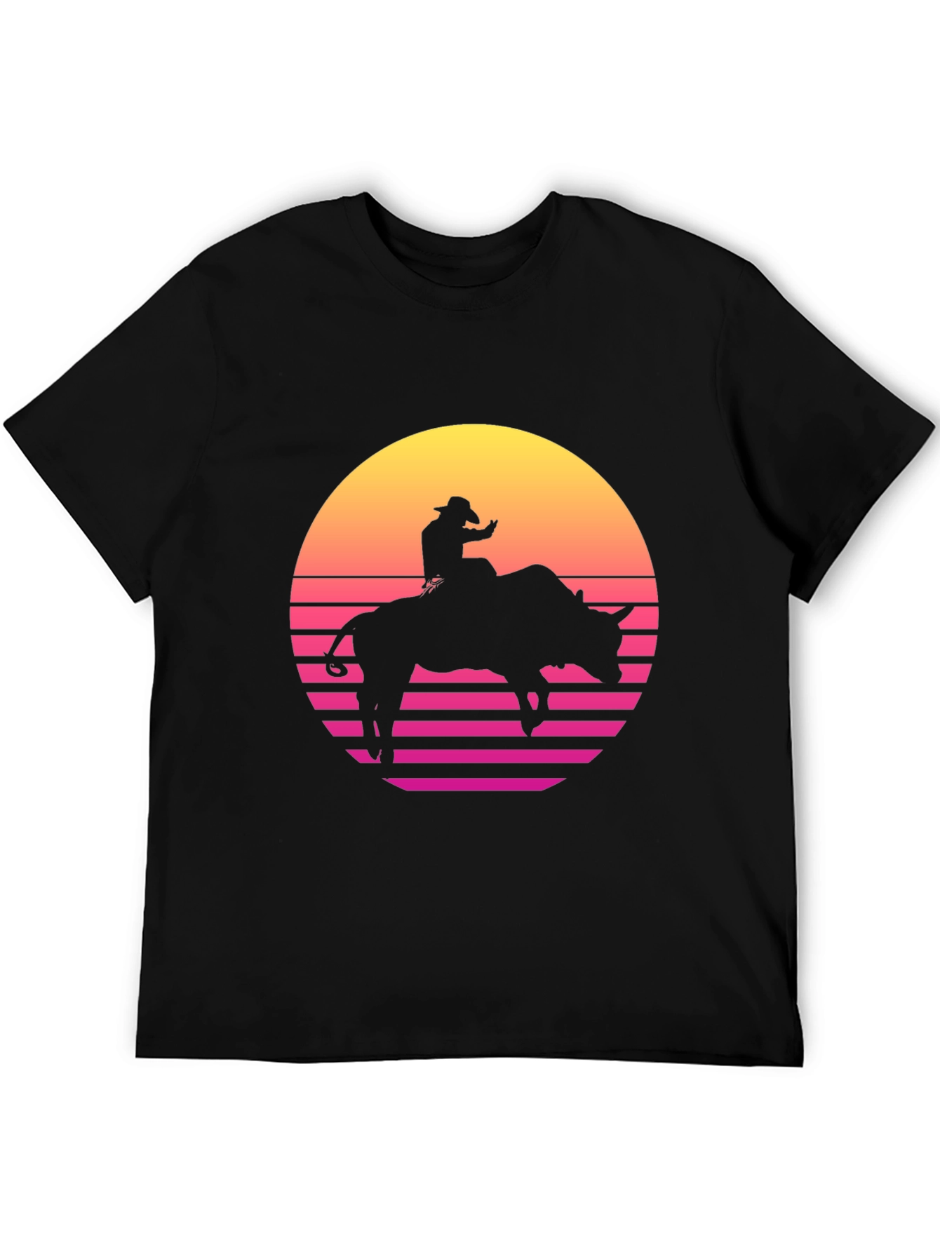Retro Rodeo Bull Rider Graphic Tee - Black