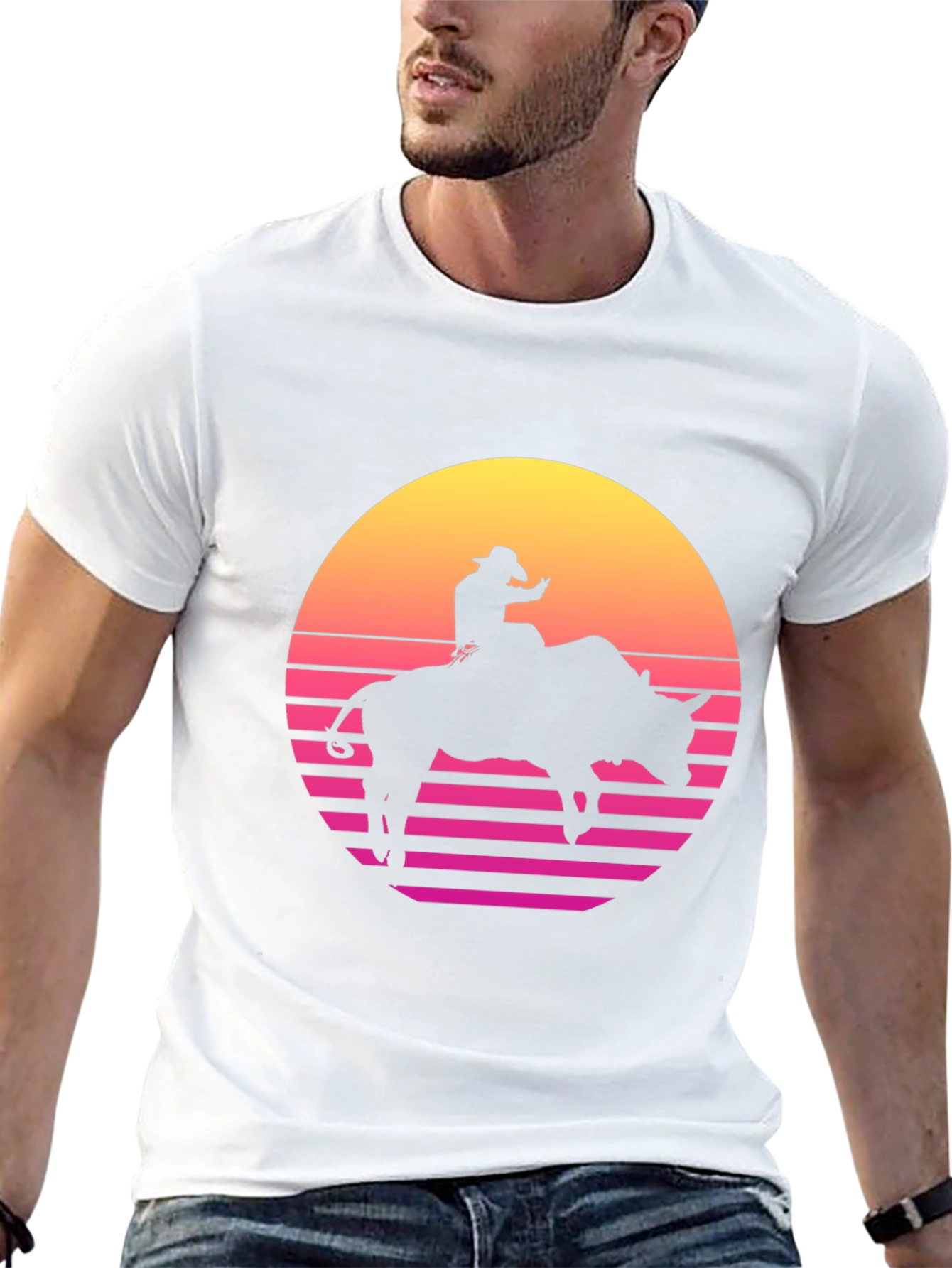 Retro Rodeo Bull Rider Graphic Tee - Black