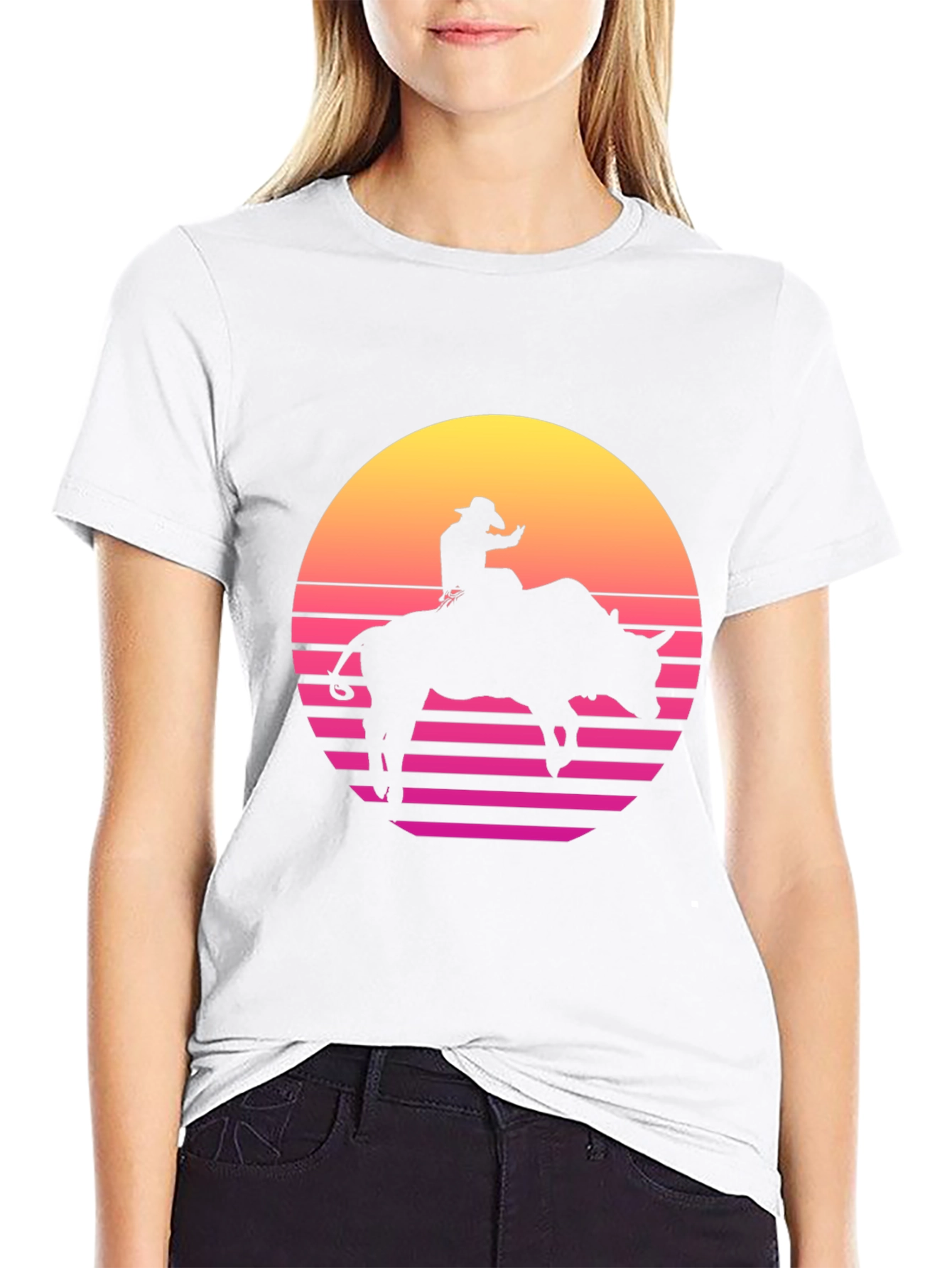 Retro Rodeo Bull Rider Graphic Tee - Black