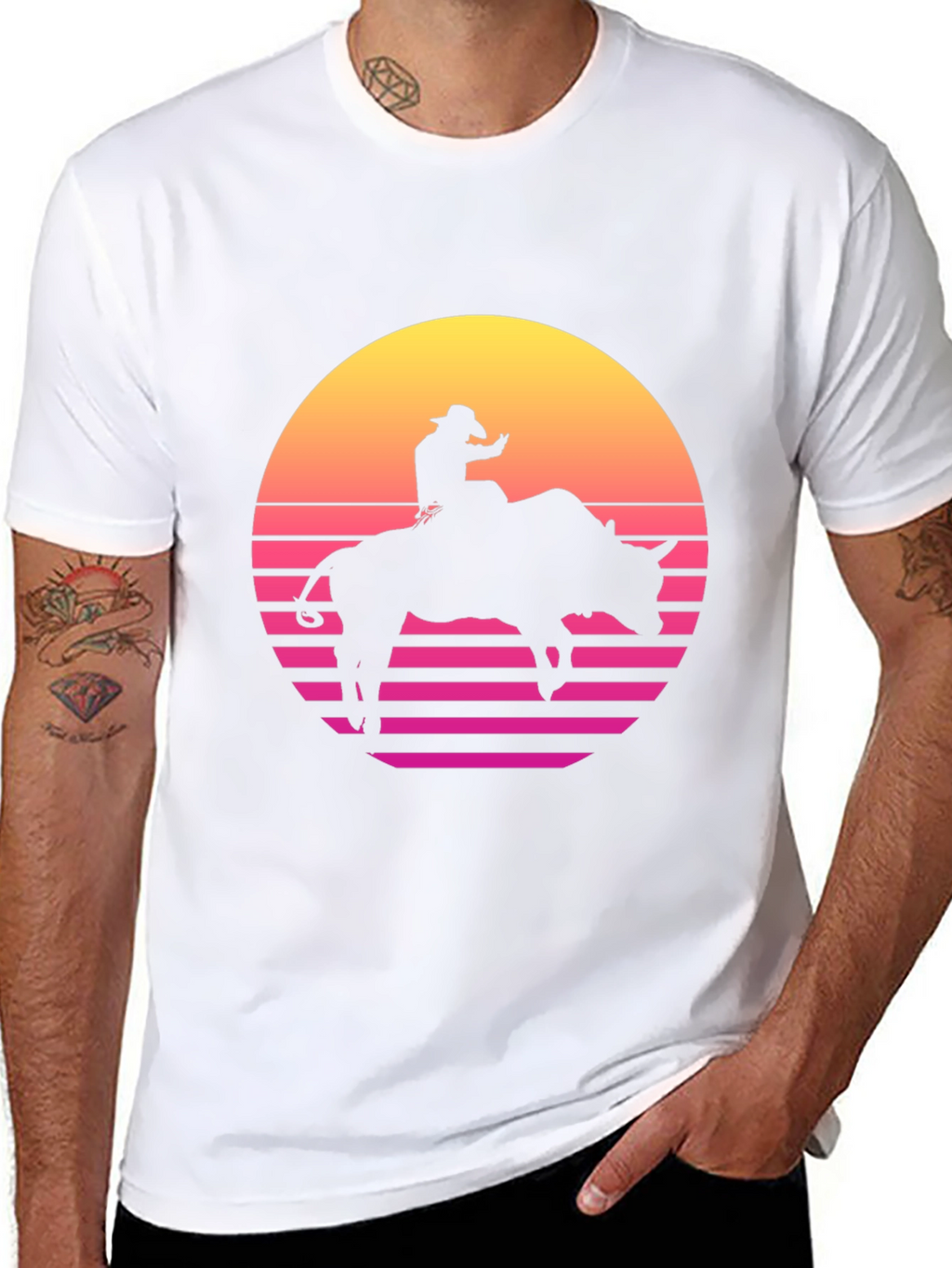 Retro Rodeo Bull Rider Graphic Tee - Black