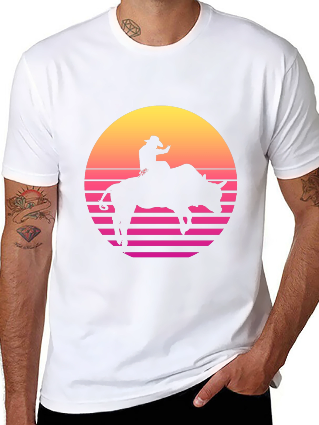 Retro Rodeo Bull Rider Graphic Tee - Black