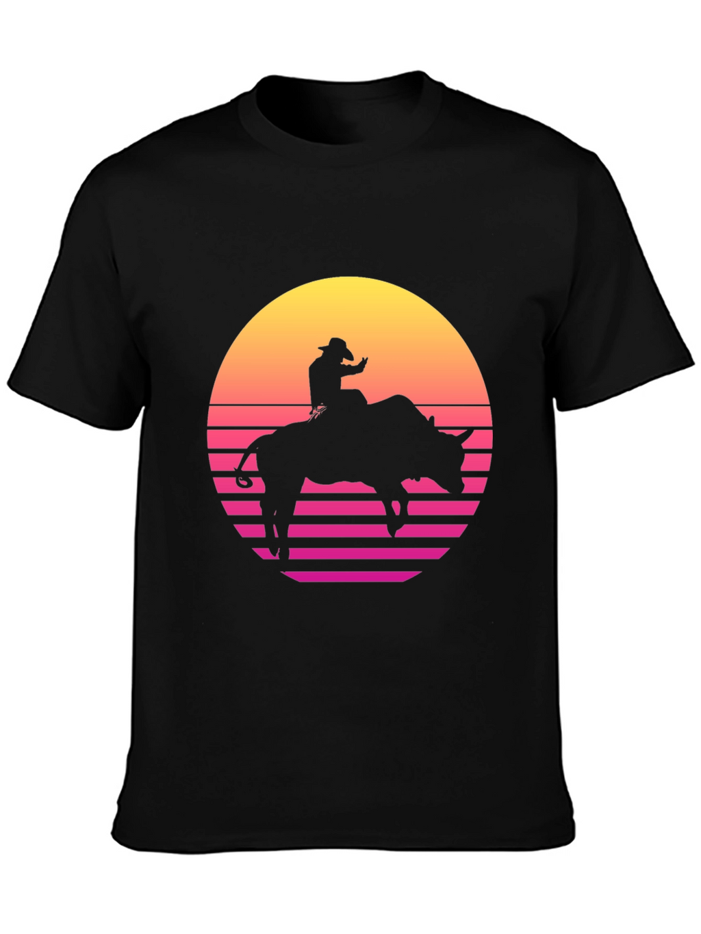 Retro Rodeo Bull Rider Graphic Tee - Black