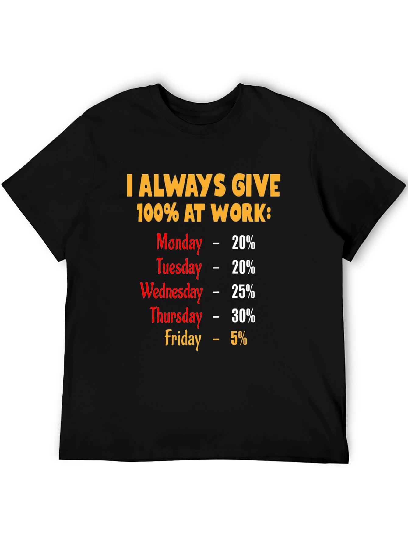 Funny Work Week T-Shirt - I Always Give 100%
