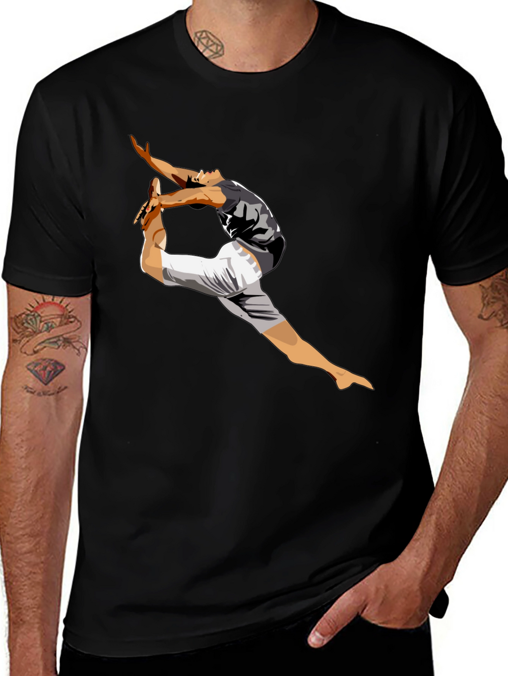 Mens Black T-Shirt with Dancing Graphic