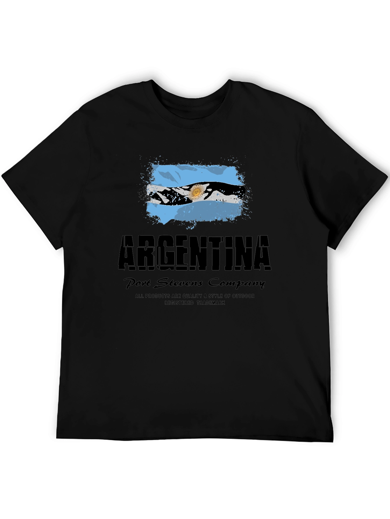 Argentina Flag Graphic Print Mens Black T-Shirt