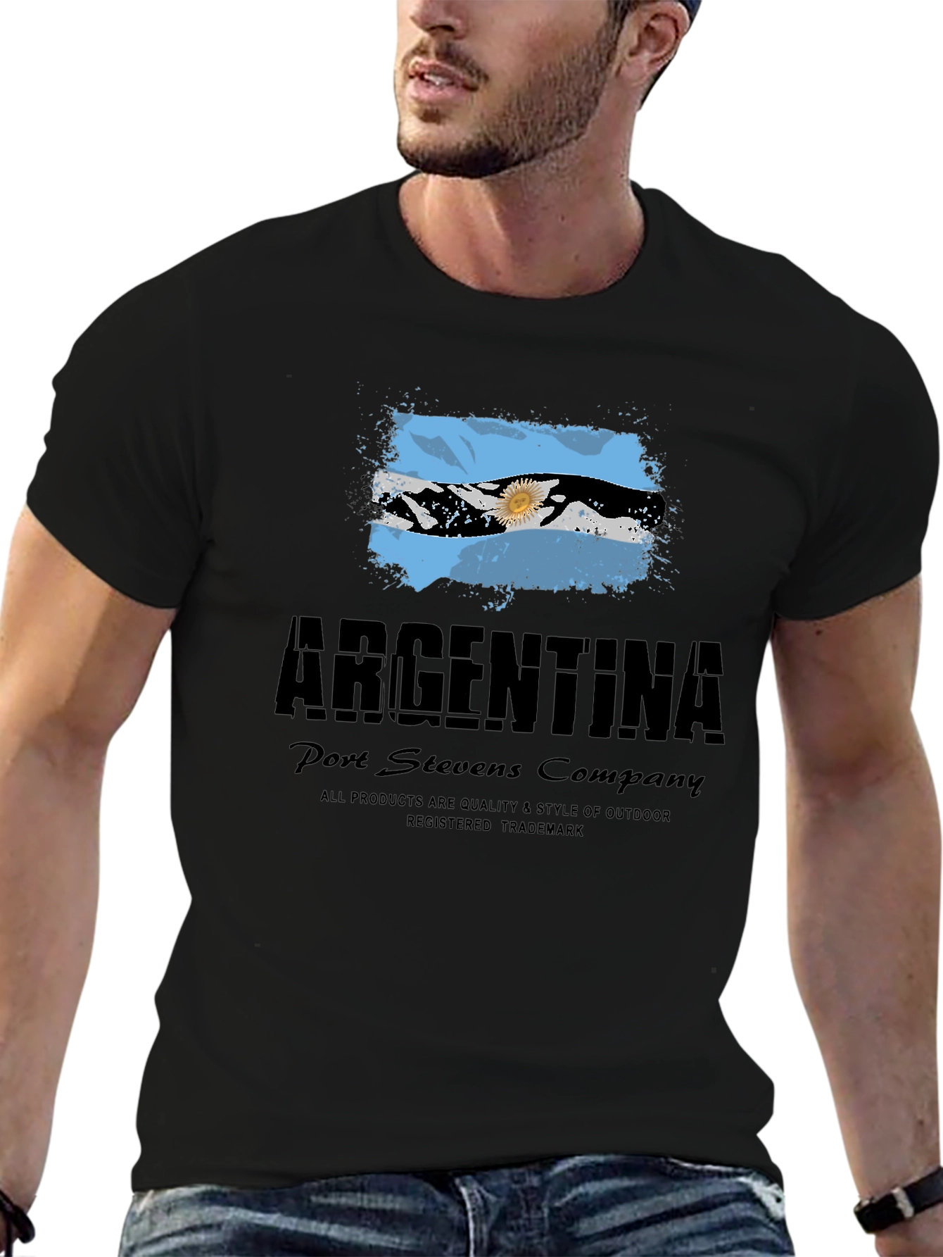 Argentina Flag Graphic Print Mens Black T-Shirt