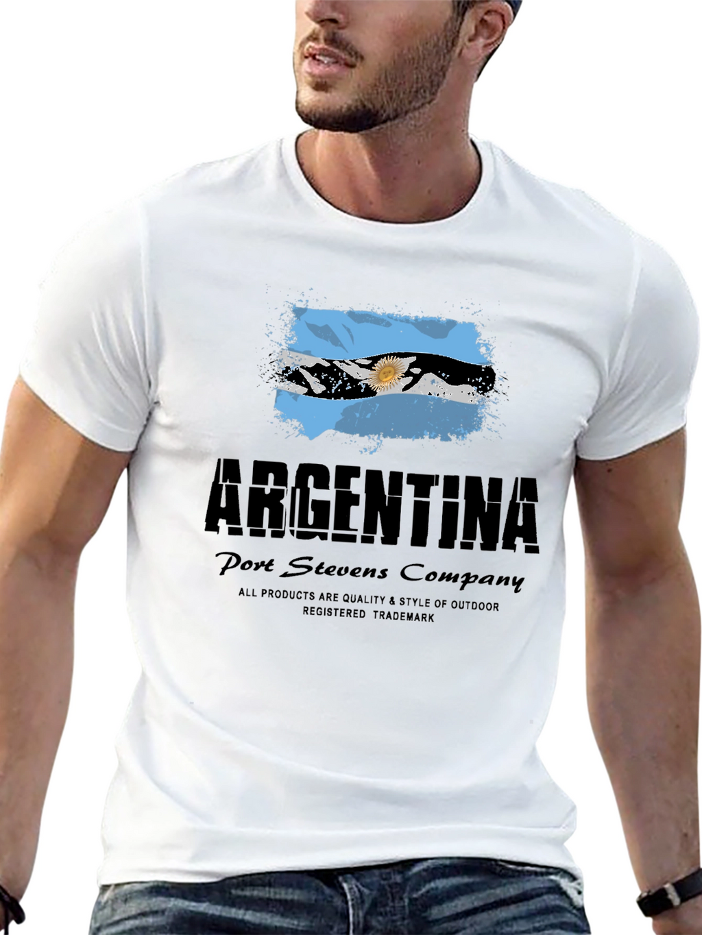 Argentina Flag Graphic Print Mens Black T-Shirt
