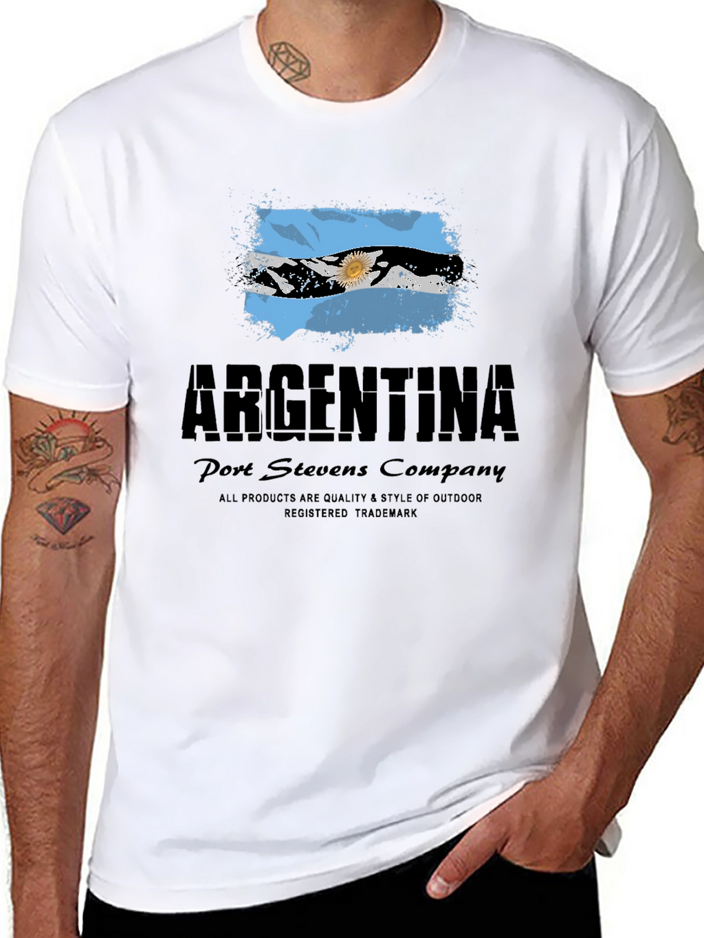 Argentina Flag Graphic Print Mens Black T-Shirt