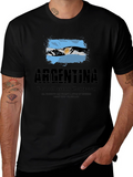 Argentina Flag Graphic Print Mens Black T-Shirt