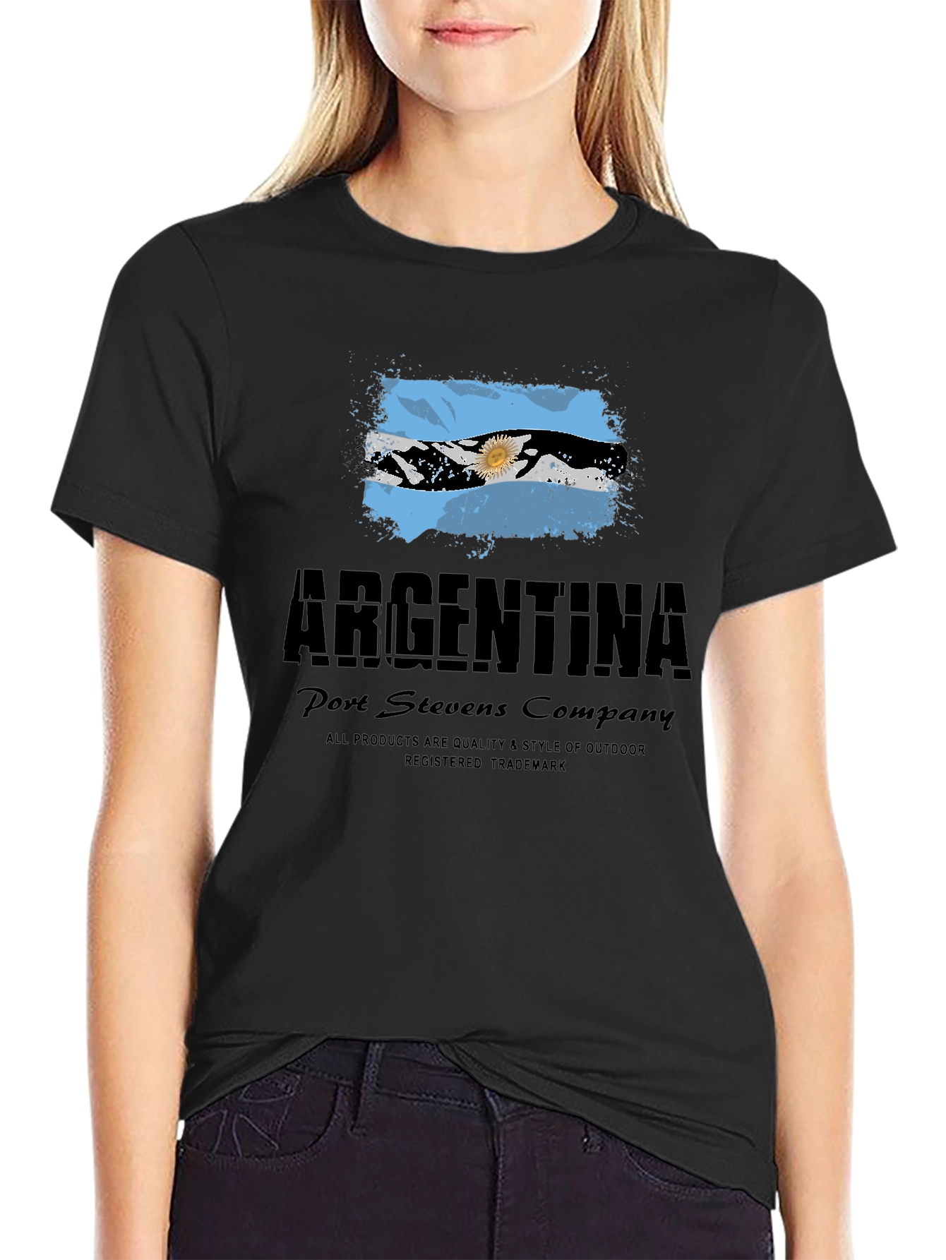 Argentina Flag Graphic Print Mens Black T-Shirt