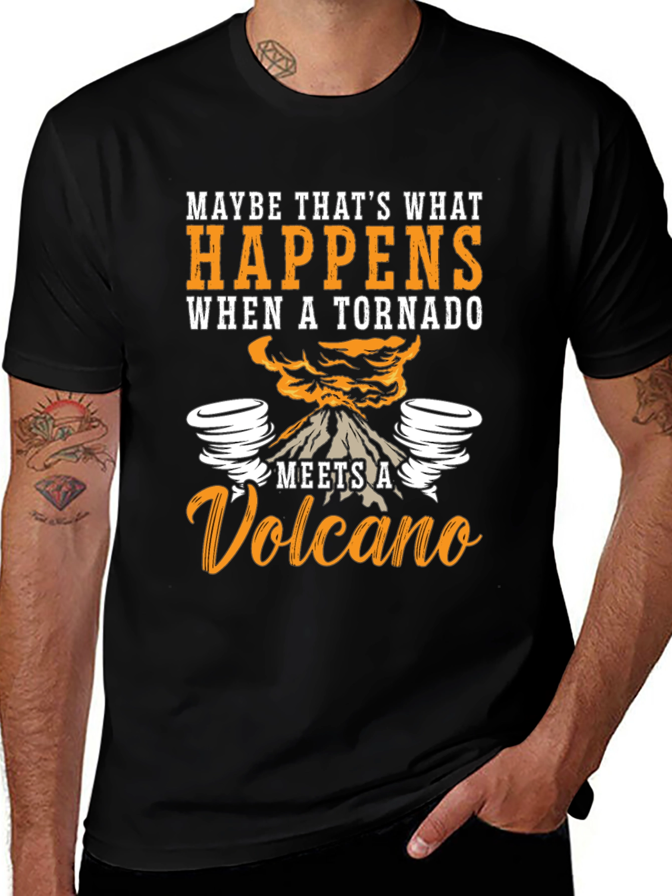 Tornado Volcano Graphic T-Shirt - Funny Nature Tee