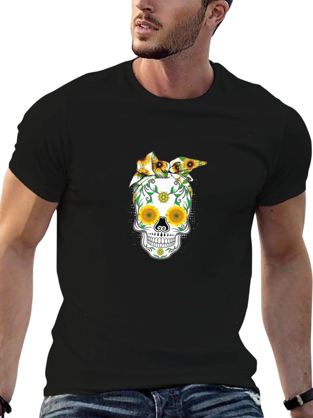 Sunflower Skull Graphic T-Shirt