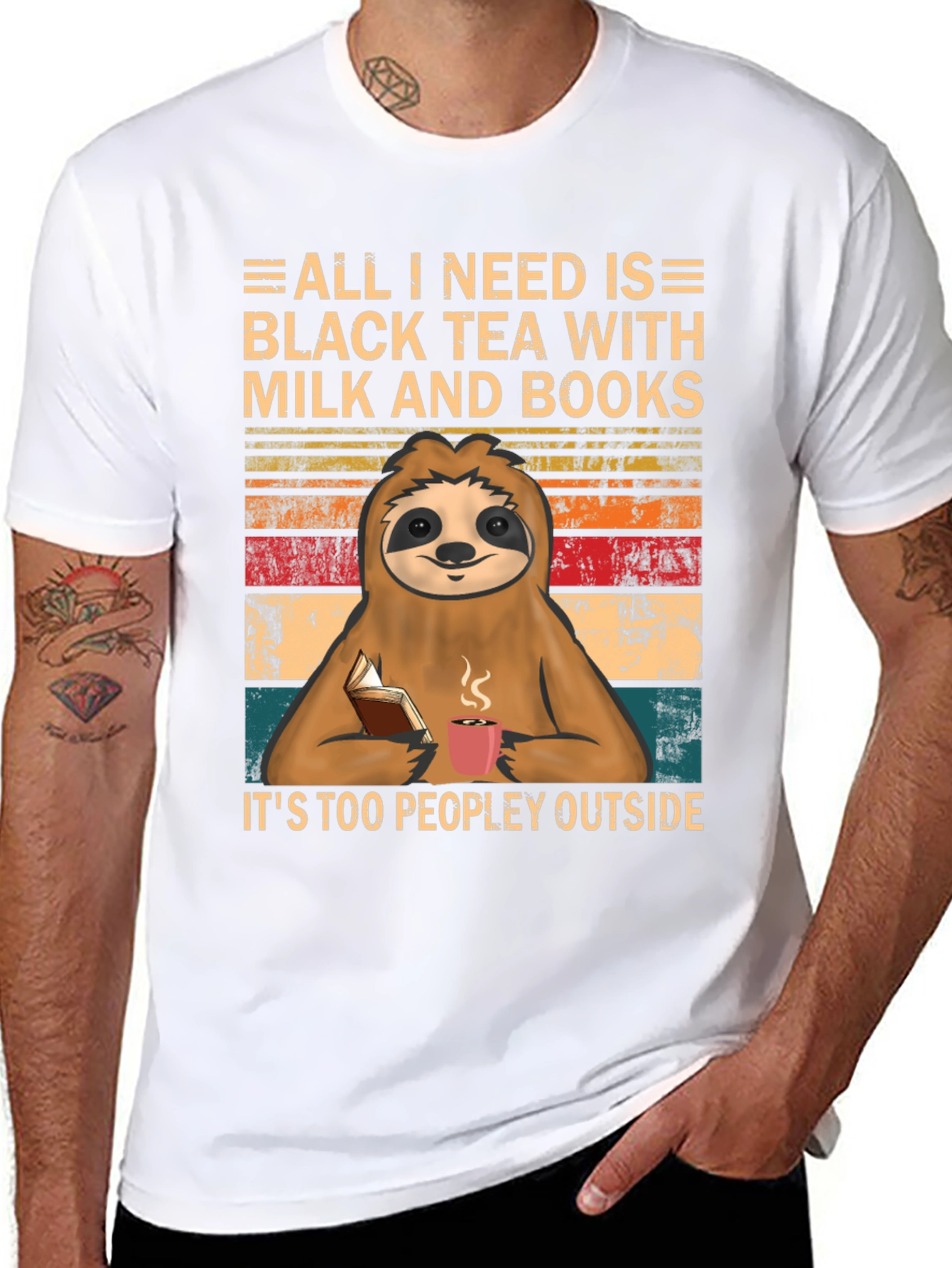 Black Tea Sloth Graphic Tee - Introvert Comfort