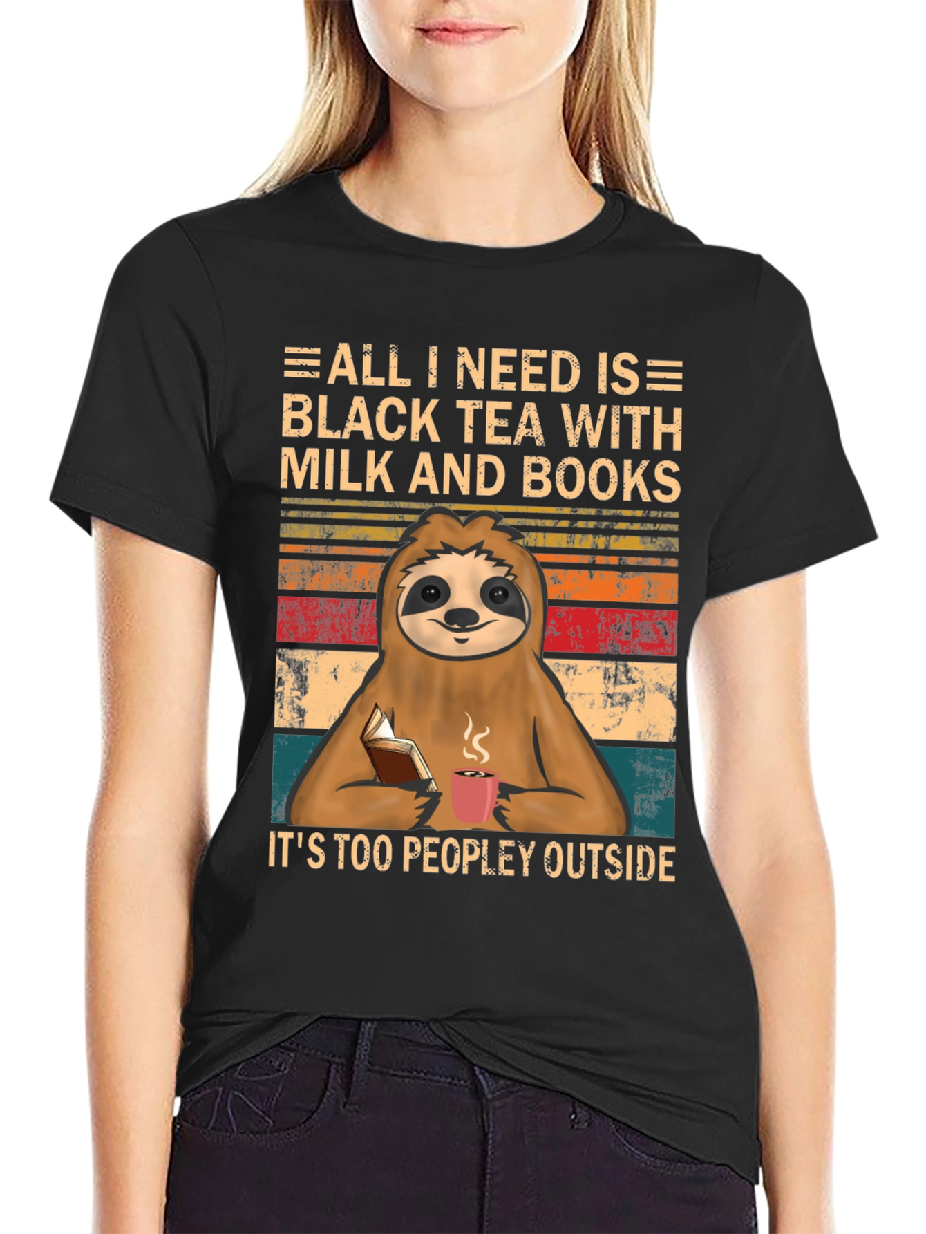 Black Tea Sloth Graphic Tee - Introvert Comfort