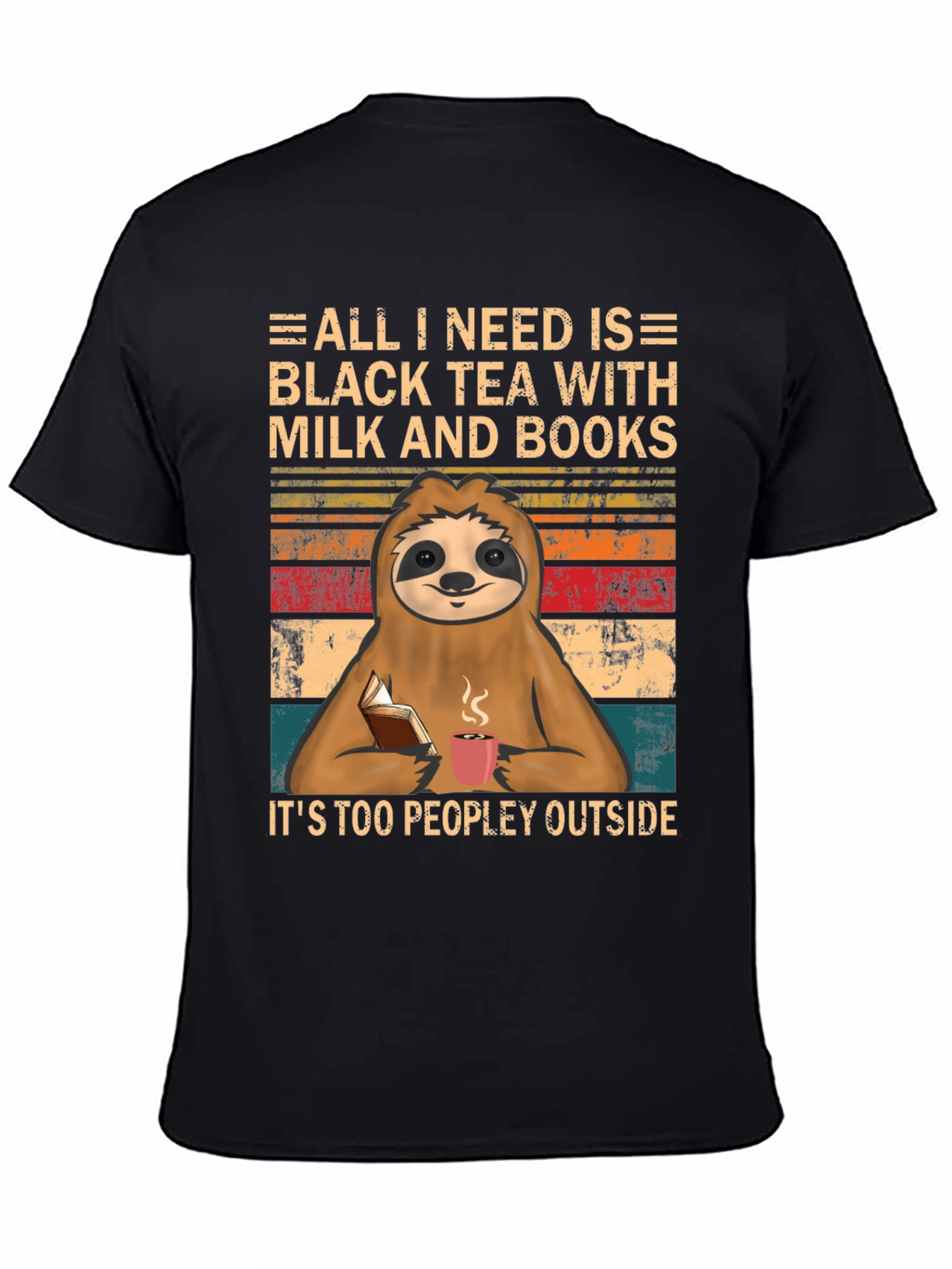 Black Tea Sloth Graphic Tee - Introvert Comfort
